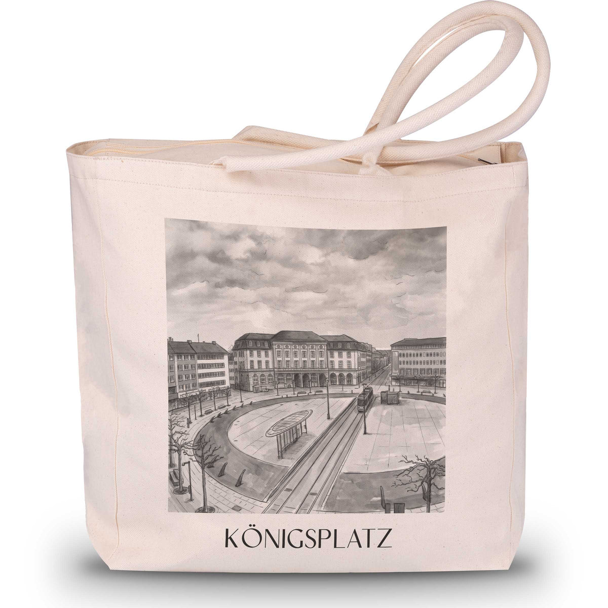 Königsplatz Shopping Tasche - Kassel - Deutschland Tote Bag - Einkaufstasche im Aquarell Schwarz-Weiß Stil - favplace