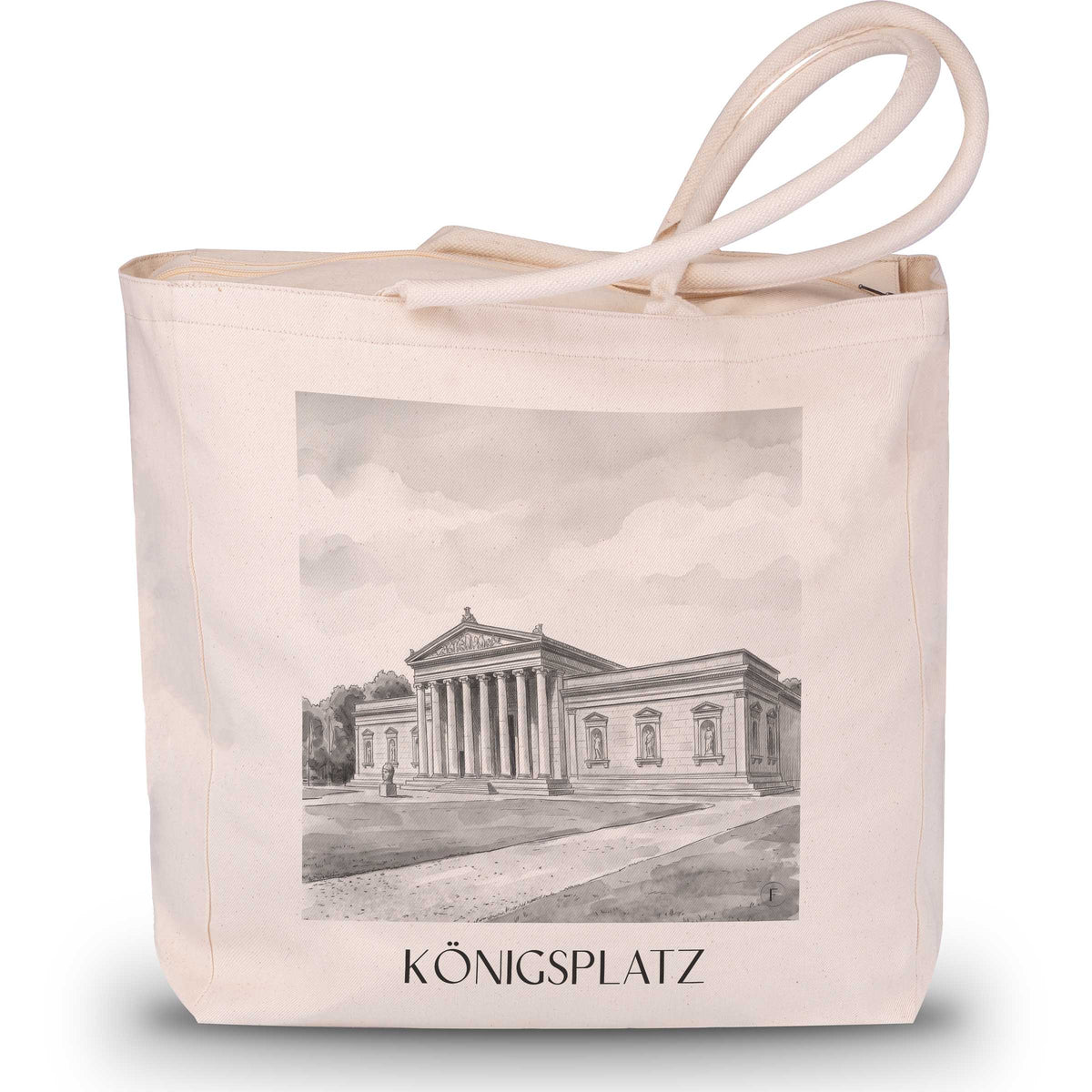 Königsplatz Shopping Tasche - München - Deutschland Tote Bag - Einkaufstasche im Aquarell Schwarz-Weiß Stil - favplace