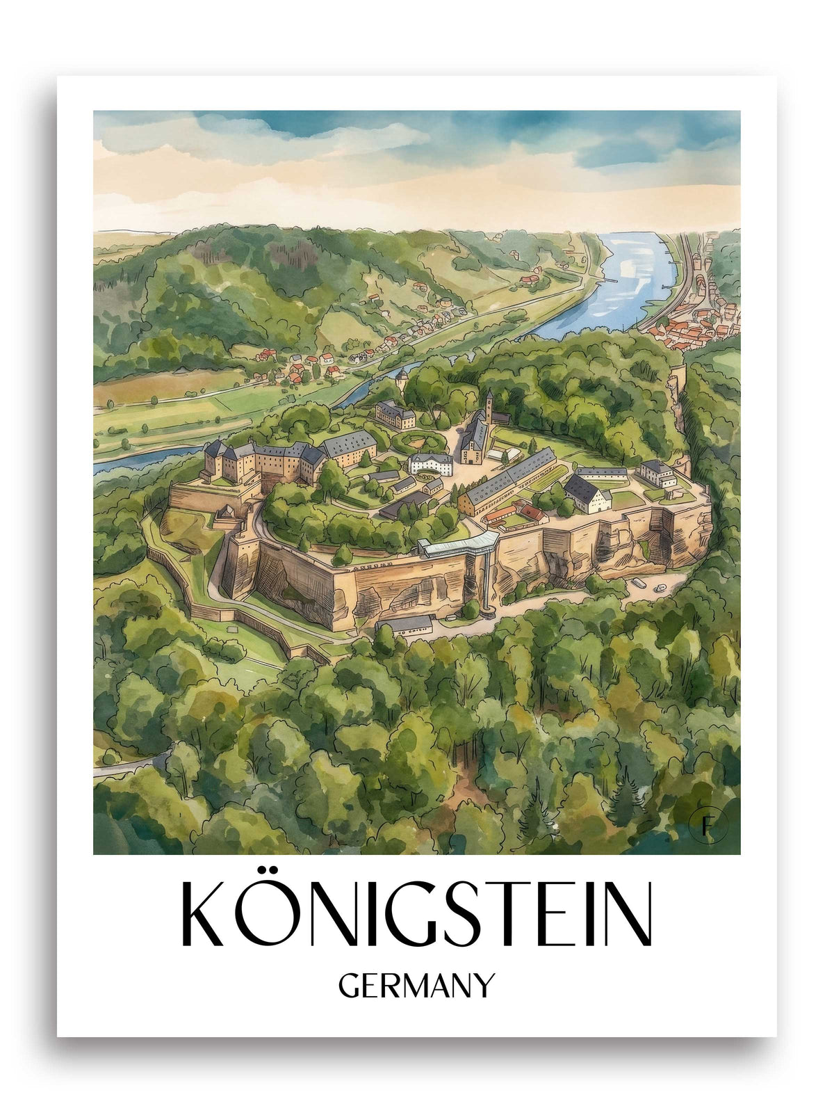 Königstein Poster - Sächsische Schweiz - Deutschland Kunstdruck - Aquarell von A4 bis A1 - favplace