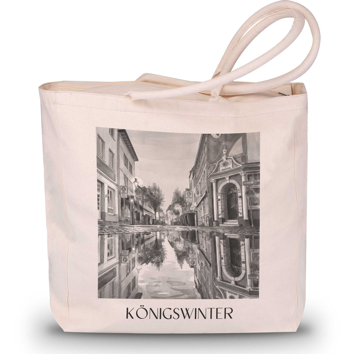 Königswinter Shopping Tasche - Rheinland - Deutschland Tote Bag - Einkaufstasche im Aquarell Schwarz-Weiß Stil - favplace