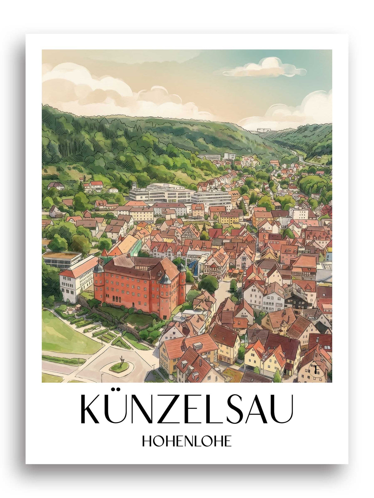 künzelsau-hohenlohe-deutschland-poster-aquarell