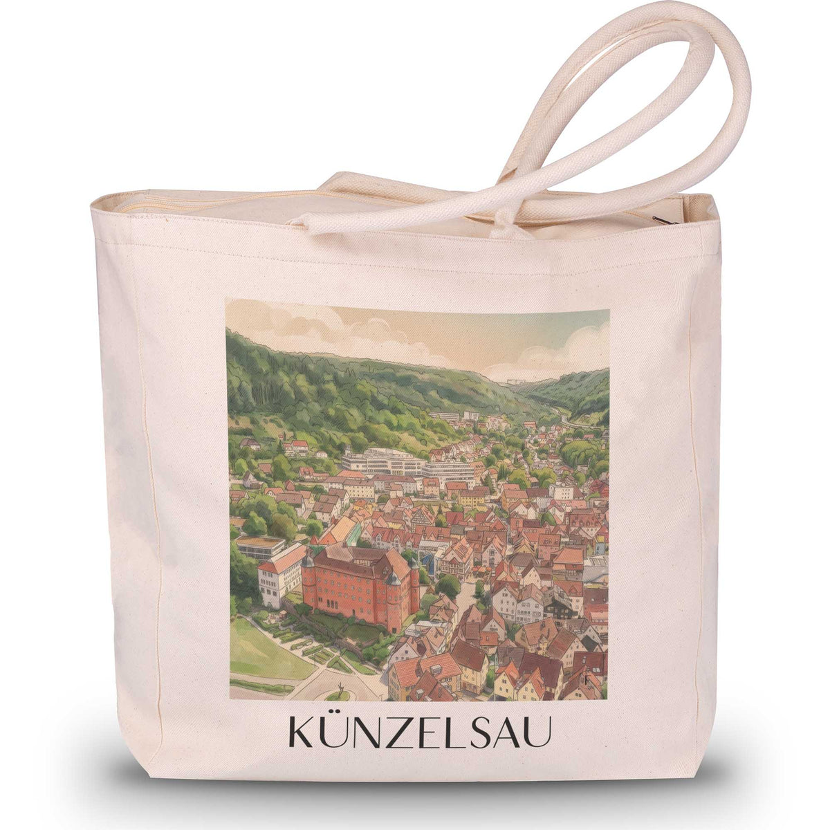Künzelsau Shopping Tasche - Hohenlohe - Deutschland Tote Bag - Einkaufstasche im Aquarell Stil - favplace