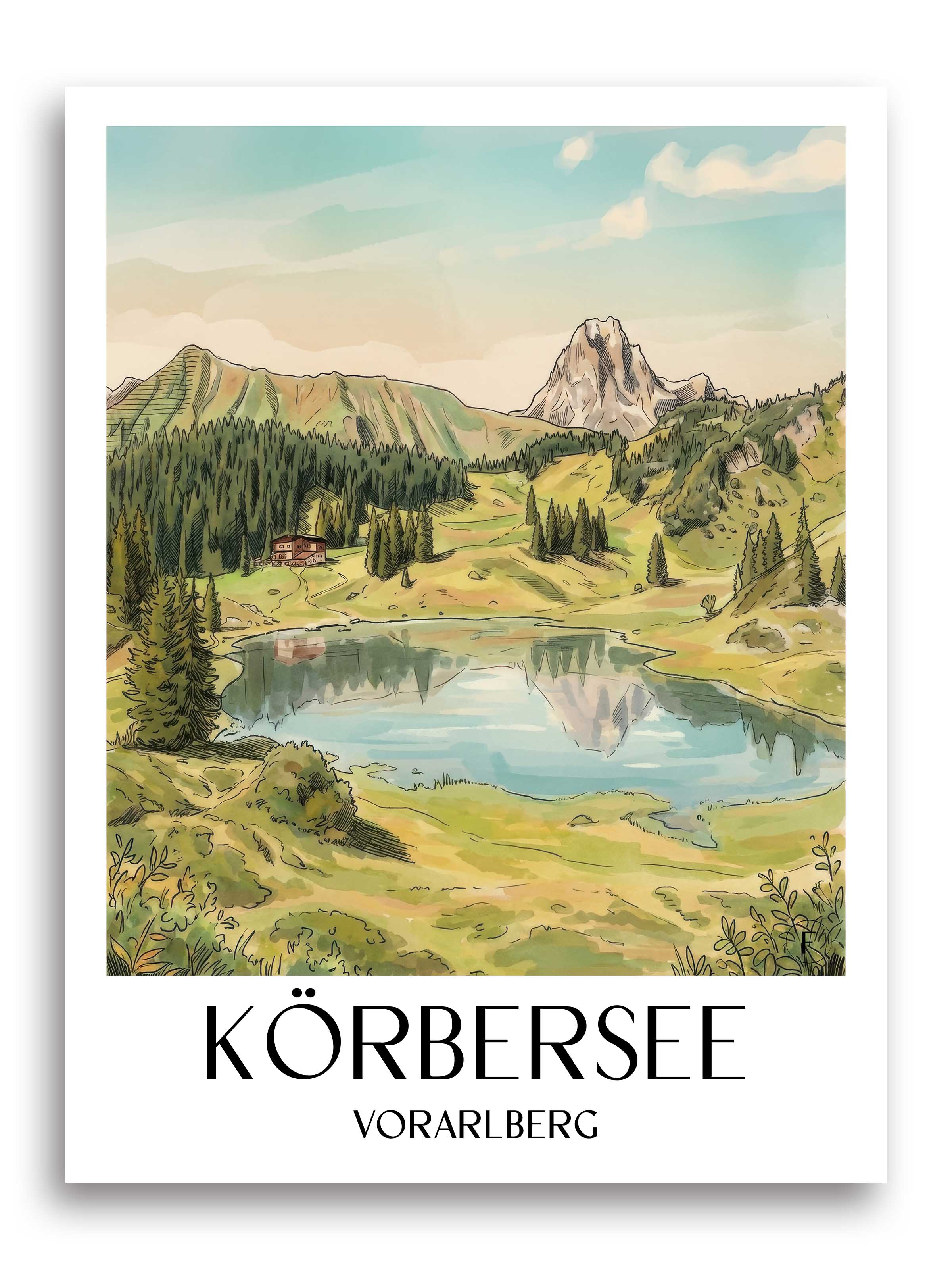 körbersee-vorarlberg-österreich-poster-aquarell