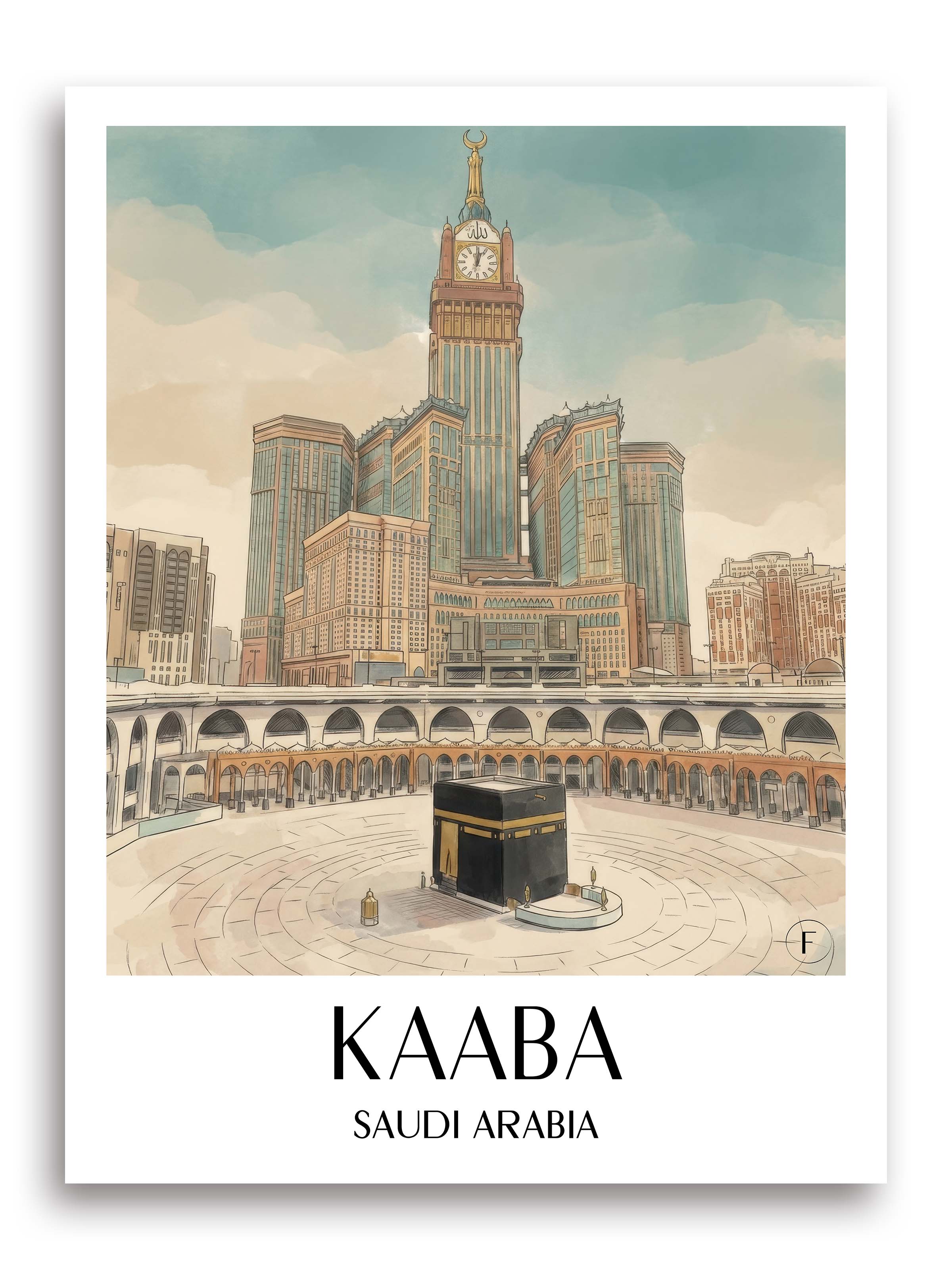Kaaba, Mekka Poster - Saudi-Arabien Kunstdruck - Aquarell von A4 bis A1 - favplace