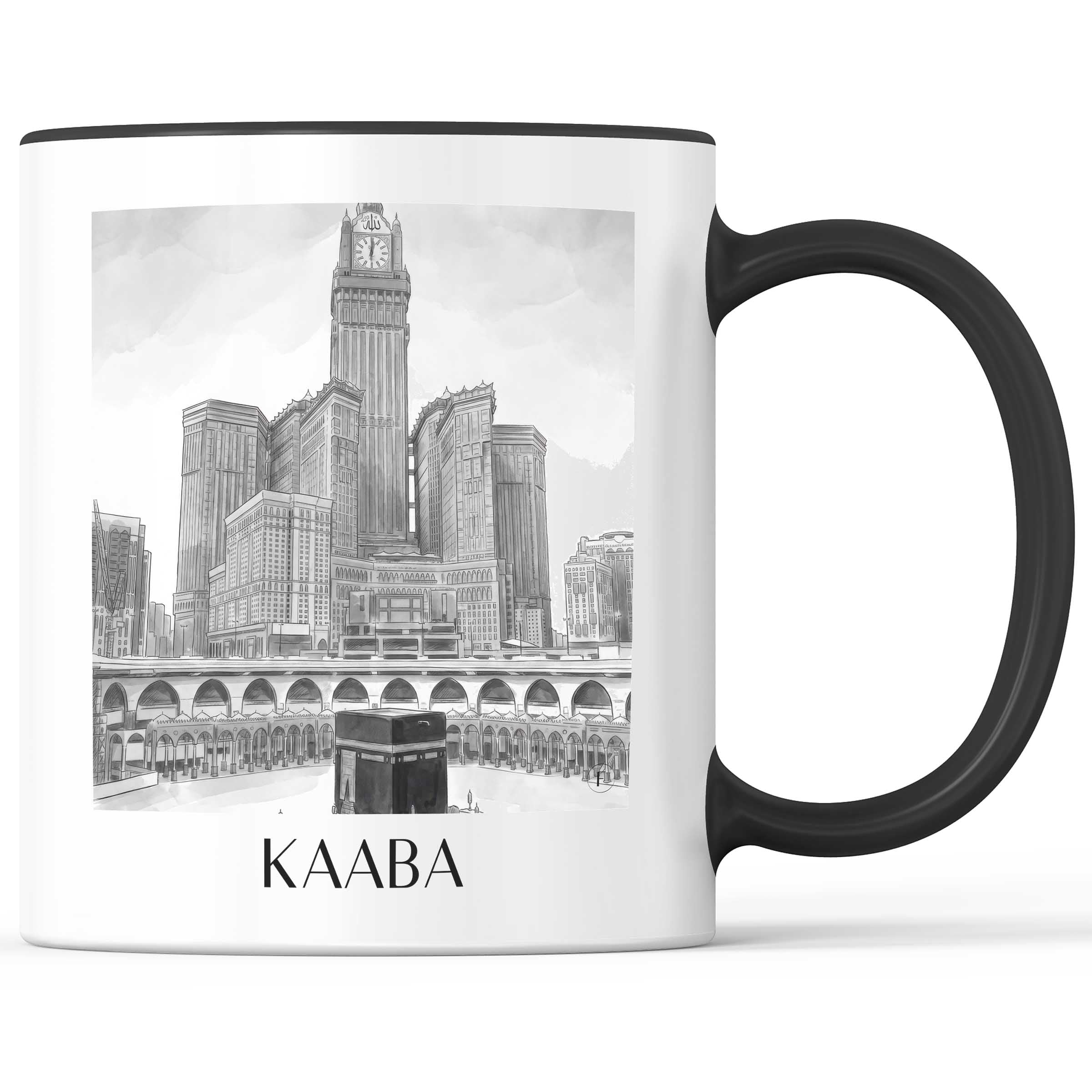 Kaaba, Mekka - Saudi-Arabien Becher - Kaffeetasse im Aquarell Schwarz-Weiß Stil - favplace
