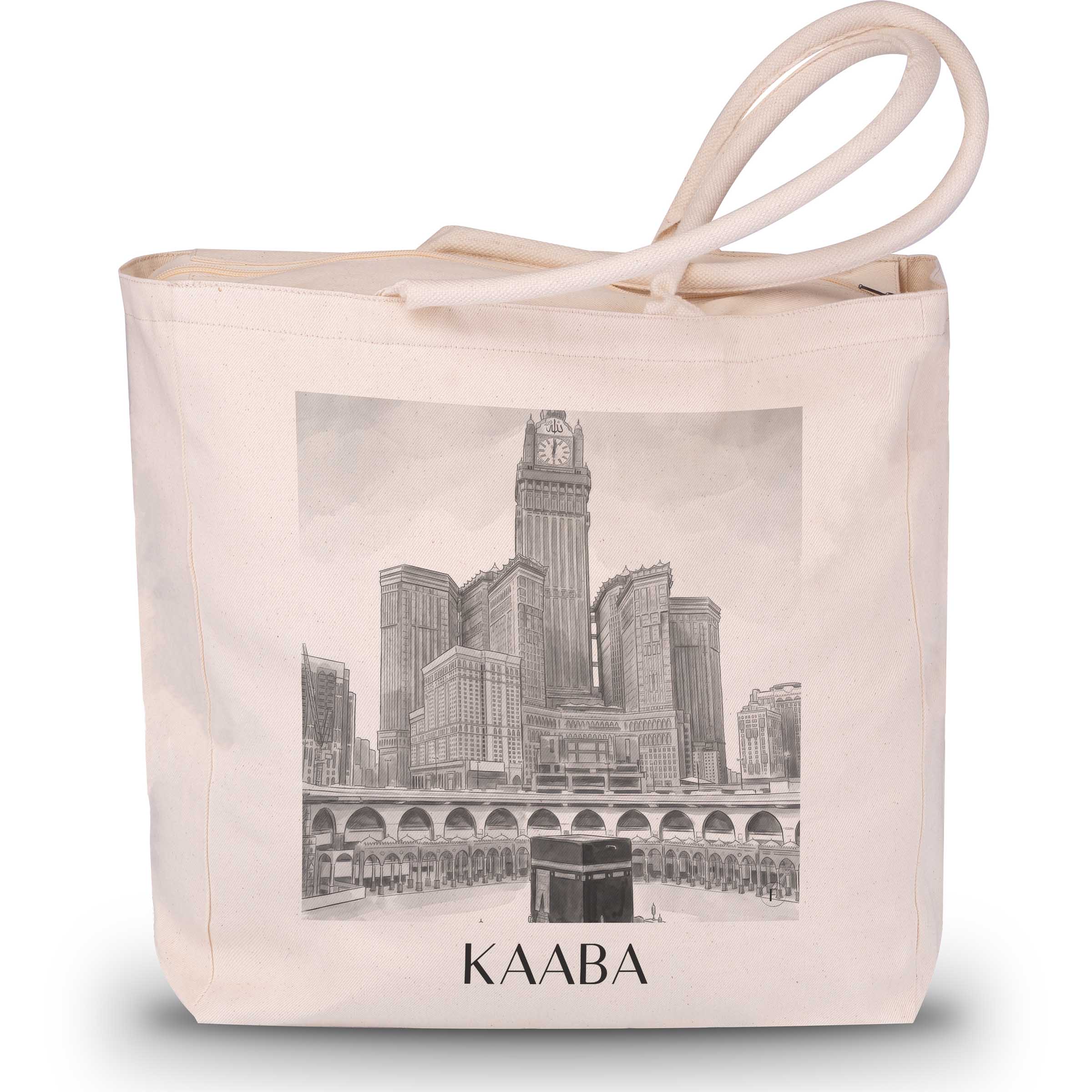 Kaaba, Mekka - Saudi-Arabien Tote Bag - Einkaufstasche im Aquarell Schwarz-Weiß Stil - favplace