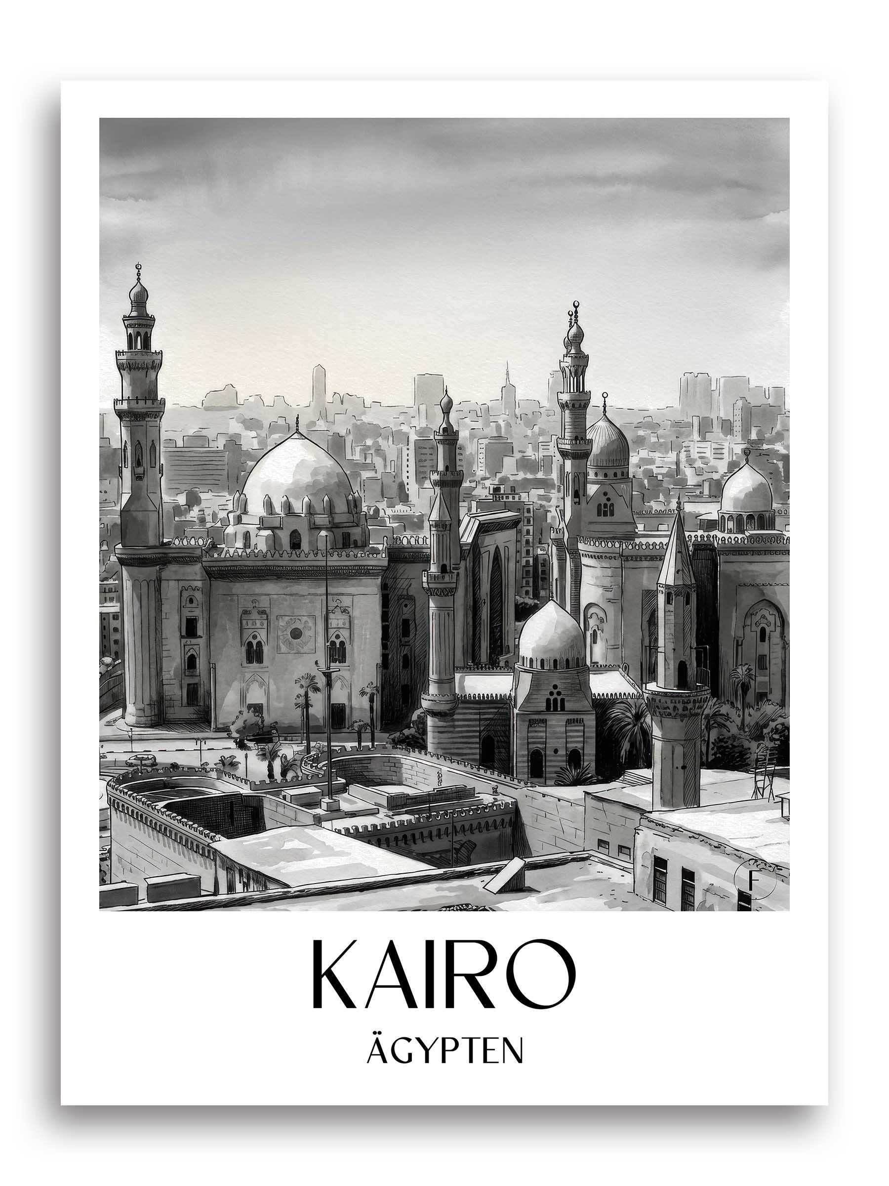 kairo-ägypten-poster-aquarell-schwarz-weiss