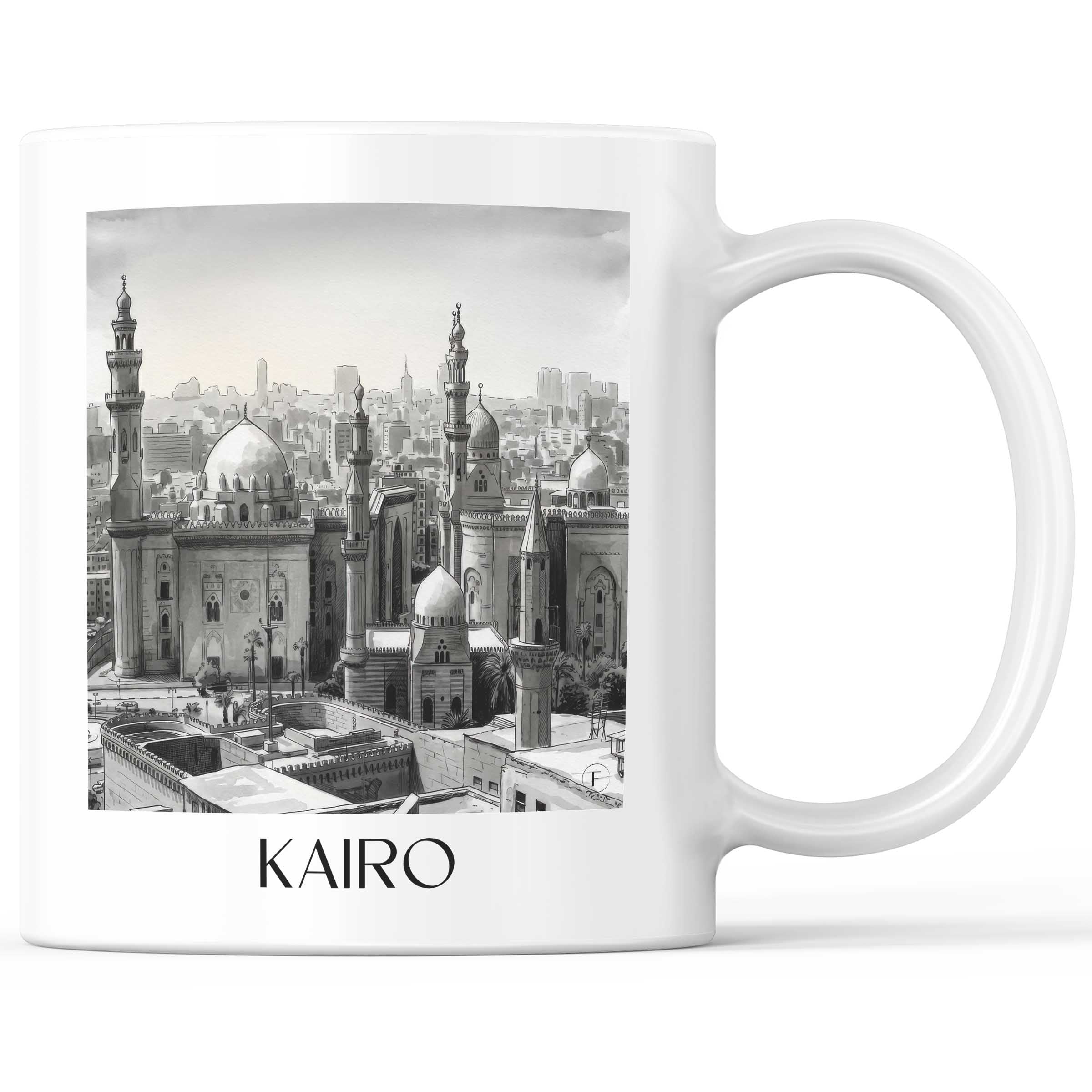 Kairo - Ägypten Becher - Kaffeetasse im Aquarell Schwarz-Weiß Stil - favplace