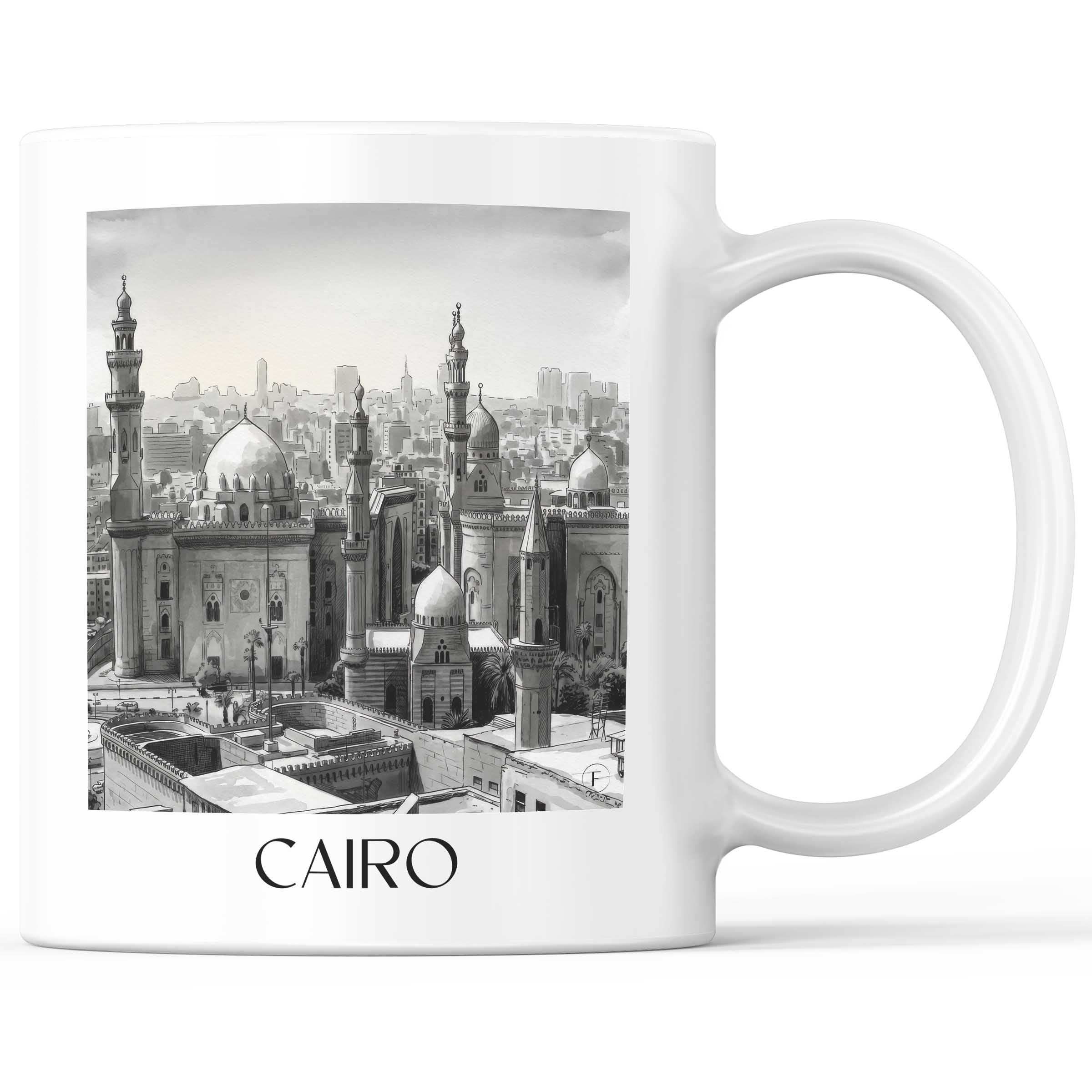 Kairo - Ägypten Becher - Kaffeetasse im Aquarell Schwarz-Weiß Stil - favplace