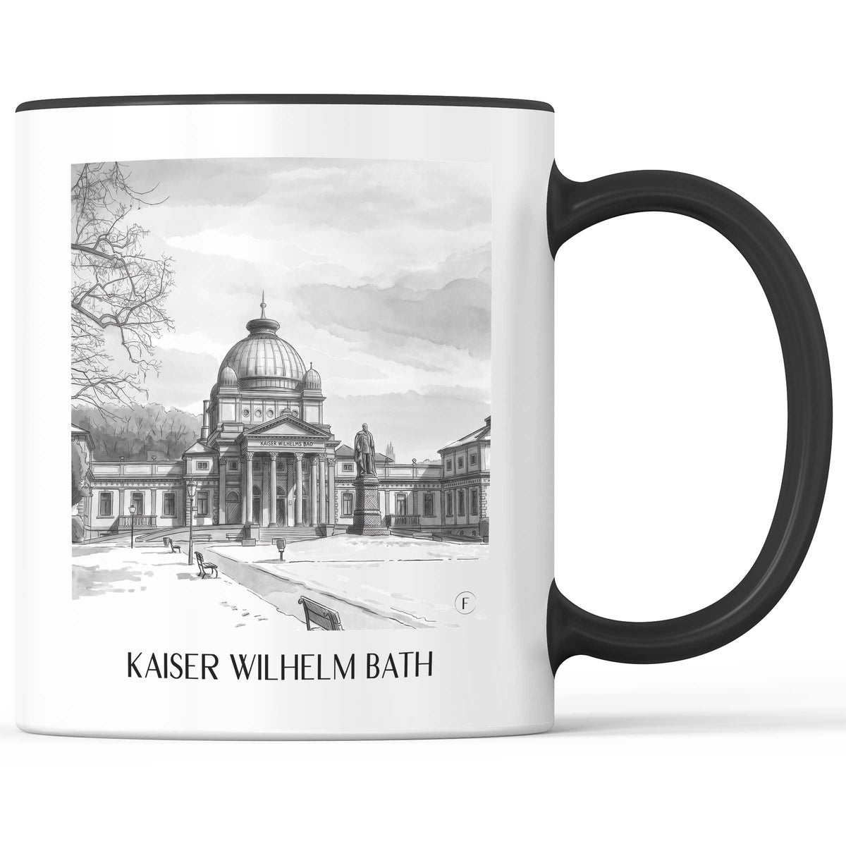 Kaiser Wilhelm Bad Kaffeebecher - Bad Homburg - Deutschland Becher - Kaffeetasse im Aquarell Schwarz-Weiß Stil - favplace