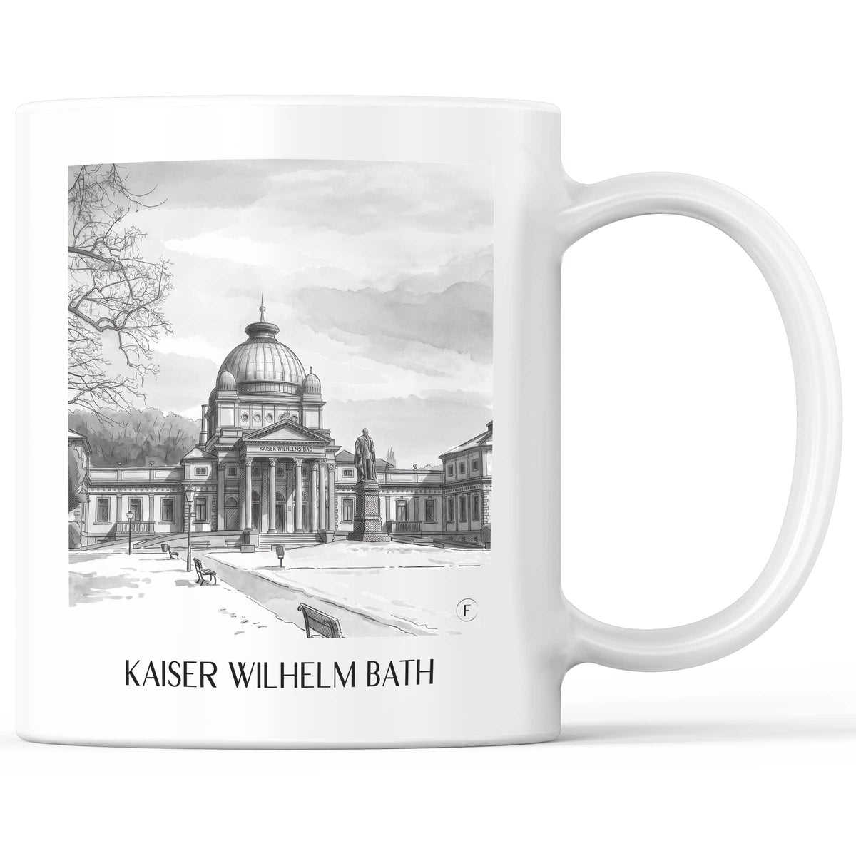 Kaiser Wilhelm Bad Kaffeebecher - Bad Homburg - Deutschland Becher - Kaffeetasse im Aquarell Schwarz-Weiß Stil - favplace