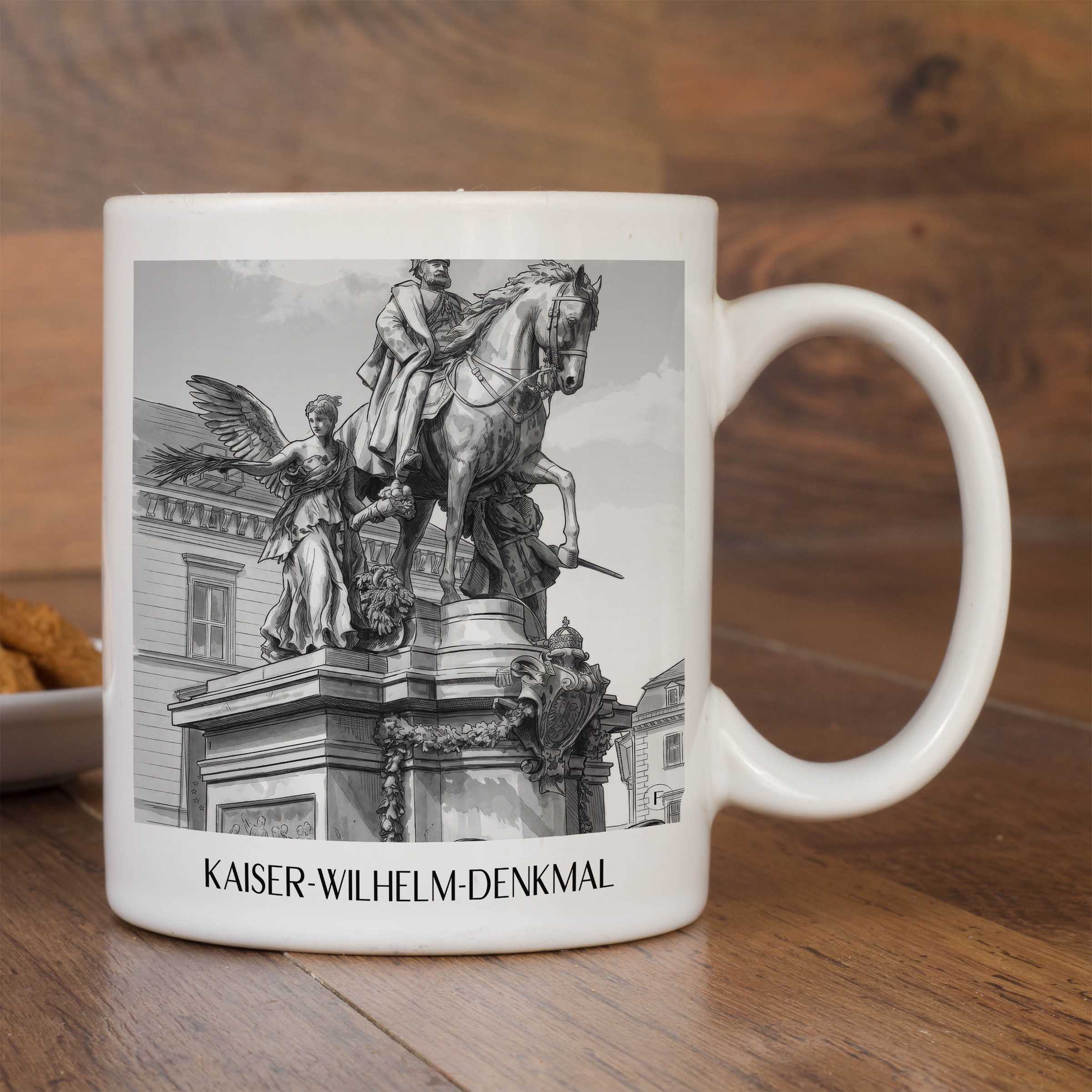 kaiser-wilhelm-denkmal-düsseldorf-deutschland-kaffeebecher-aquarell-schwarz-weiss