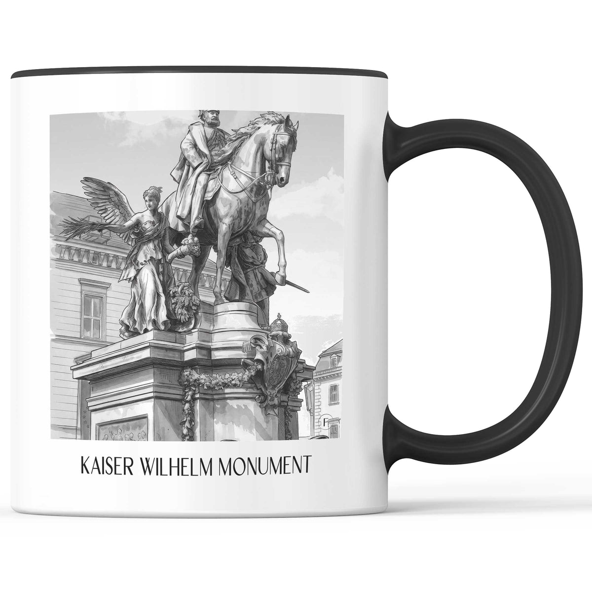 Kaiser-Wilhelm-Denkmal Kaffeebecher - Düsseldorf - Deutschland Becher - Kaffeetasse im Aquarell Schwarz-Weiß Stil - favplace