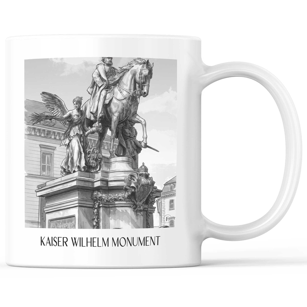 Kaiser-Wilhelm-Denkmal Kaffeebecher - Düsseldorf - Deutschland Becher - Kaffeetasse im Aquarell Schwarz-Weiß Stil - favplace