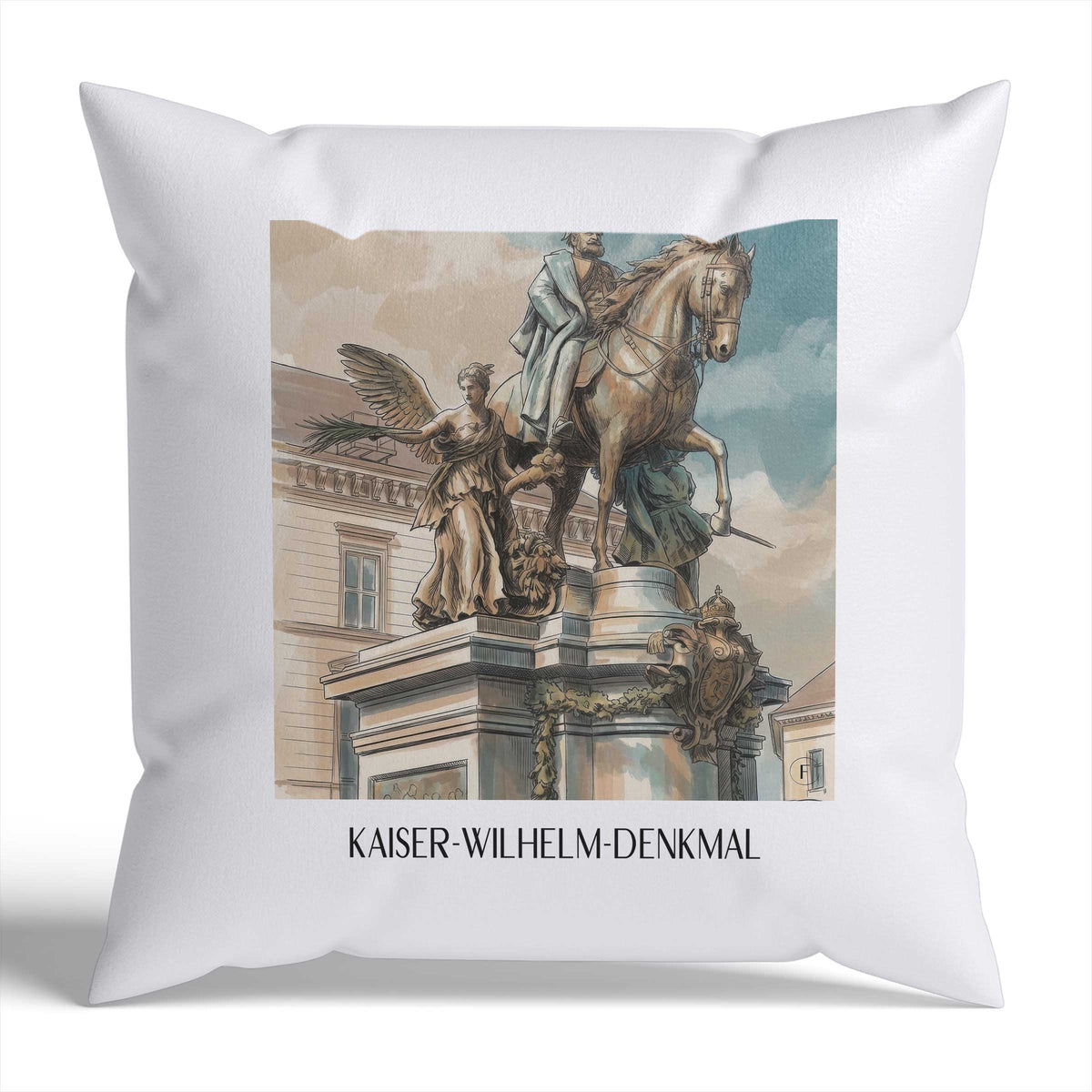 kaiser-wilhelm-denkmal-düsseldorf-deutschland-kissenbezug-aquarell