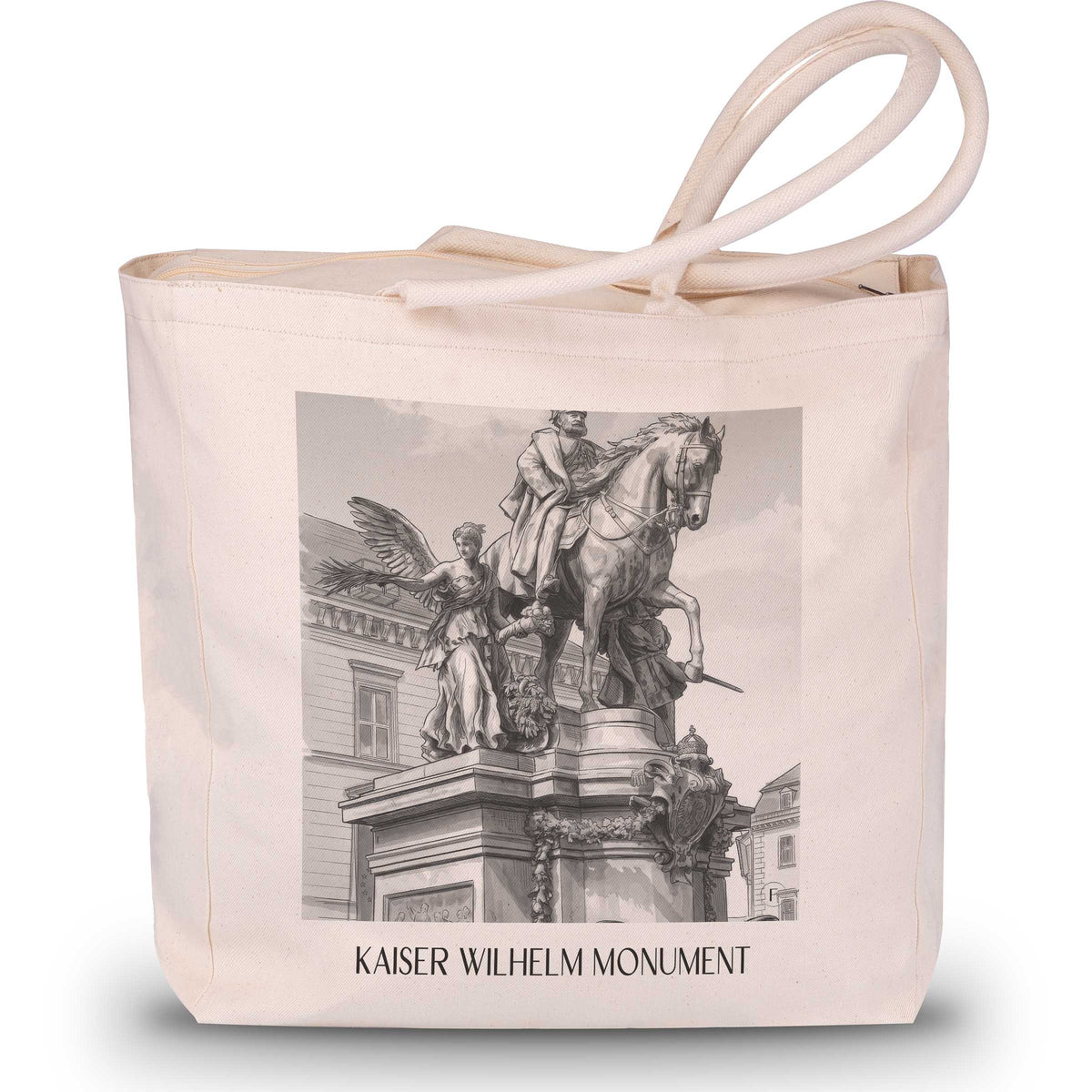 Kaiser-Wilhelm-Denkmal Shopping Tasche - Düsseldorf - Deutschland Tote Bag - Einkaufstasche im Aquarell Schwarz-Weiß Stil - favplace
