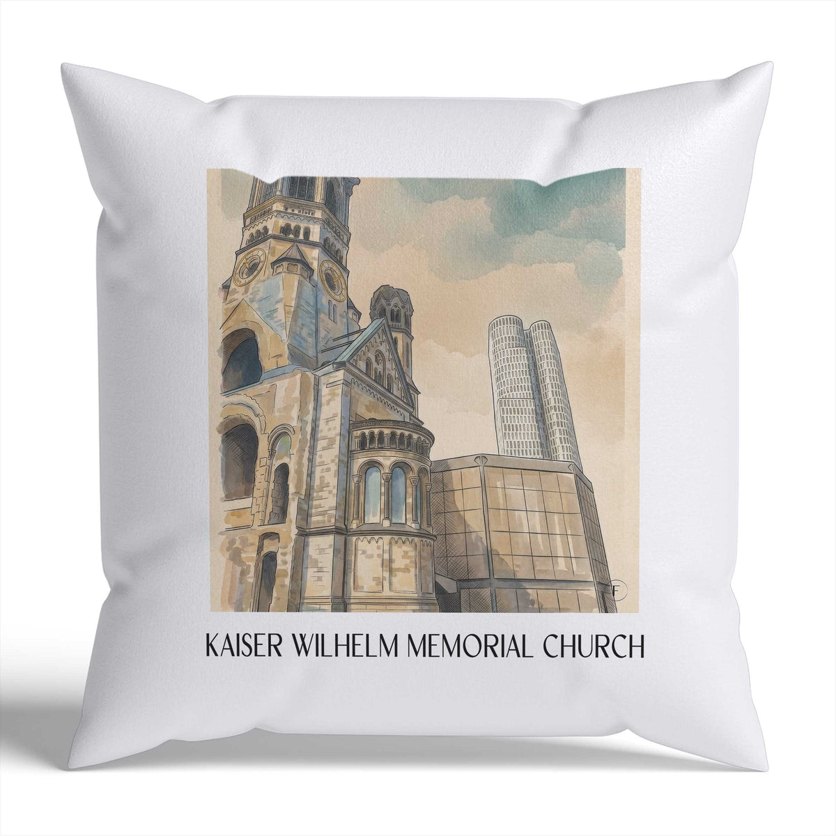 Kaiser Wilhelm Gedächtniskirche Kissenhülle - Zierkissen Bezug - Berlin - Deutschland Kissen bzw. Kissenbezug im Aquarell Stil - favplace