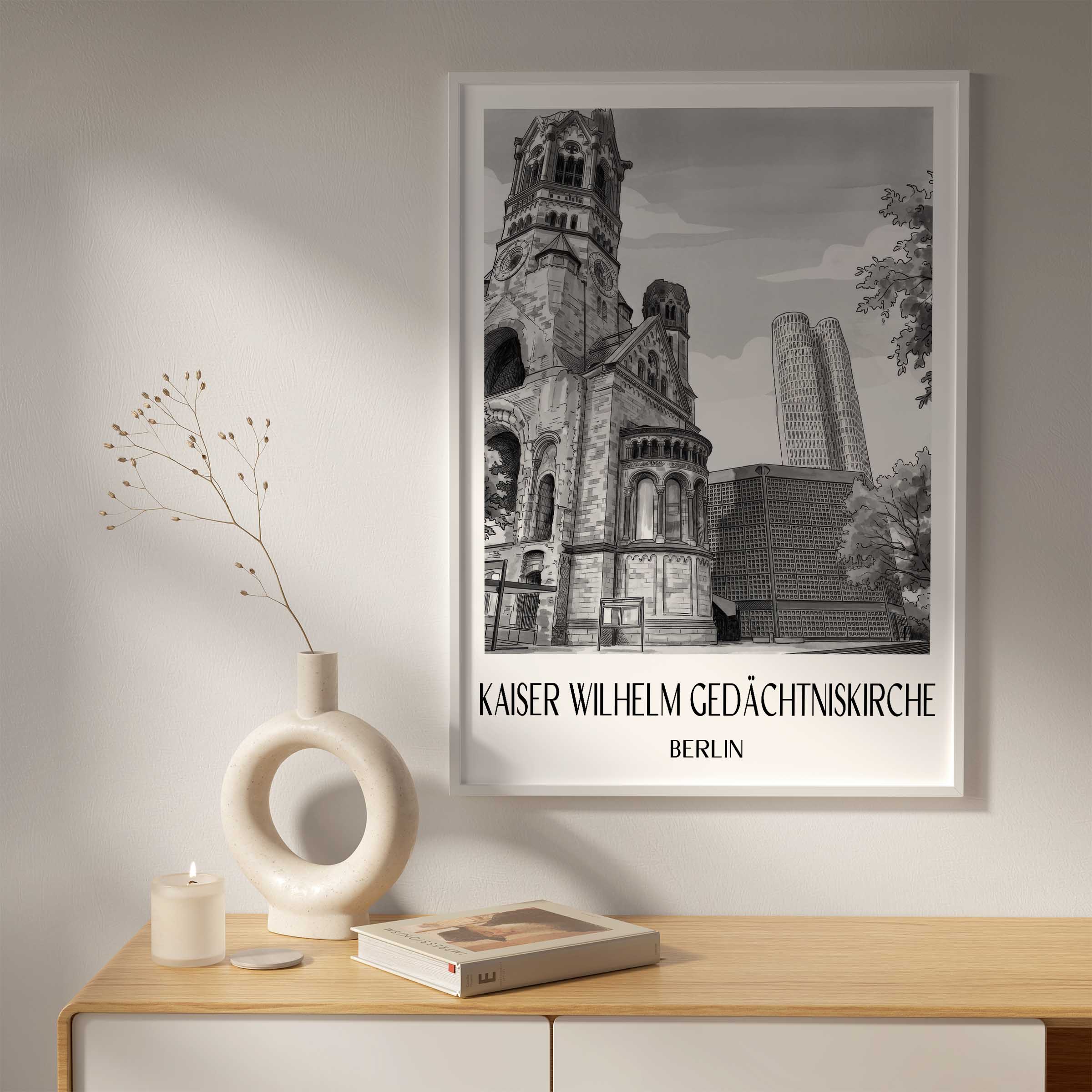 kaiser-wilhelm-gedächtniskirche-berlin-deutschland-poster-aquarell-schwarz-weiss