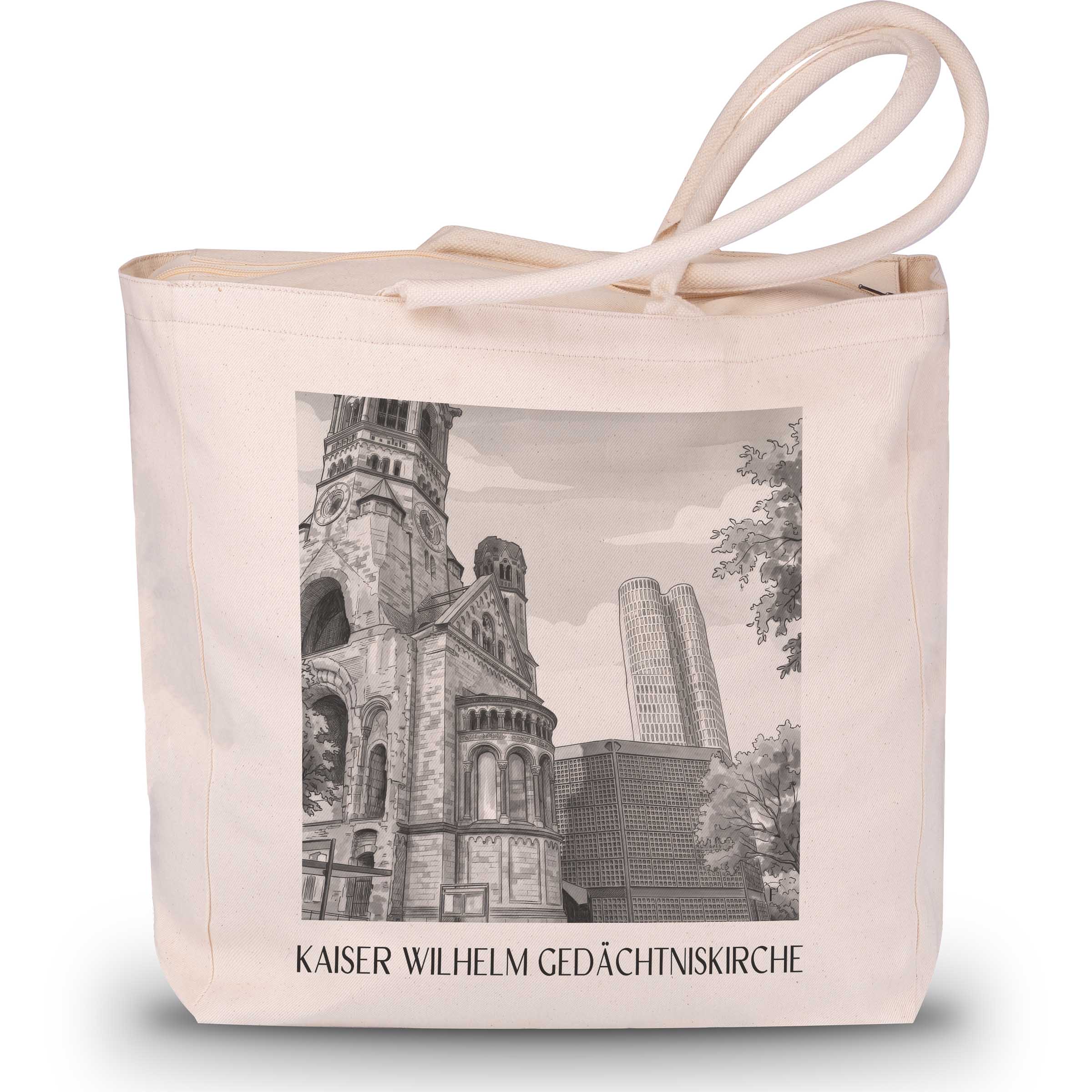 kaiser-wilhelm-gedächtniskirche-berlin-deutschland-einkaufstasche-aquarell-schwarz-weiss