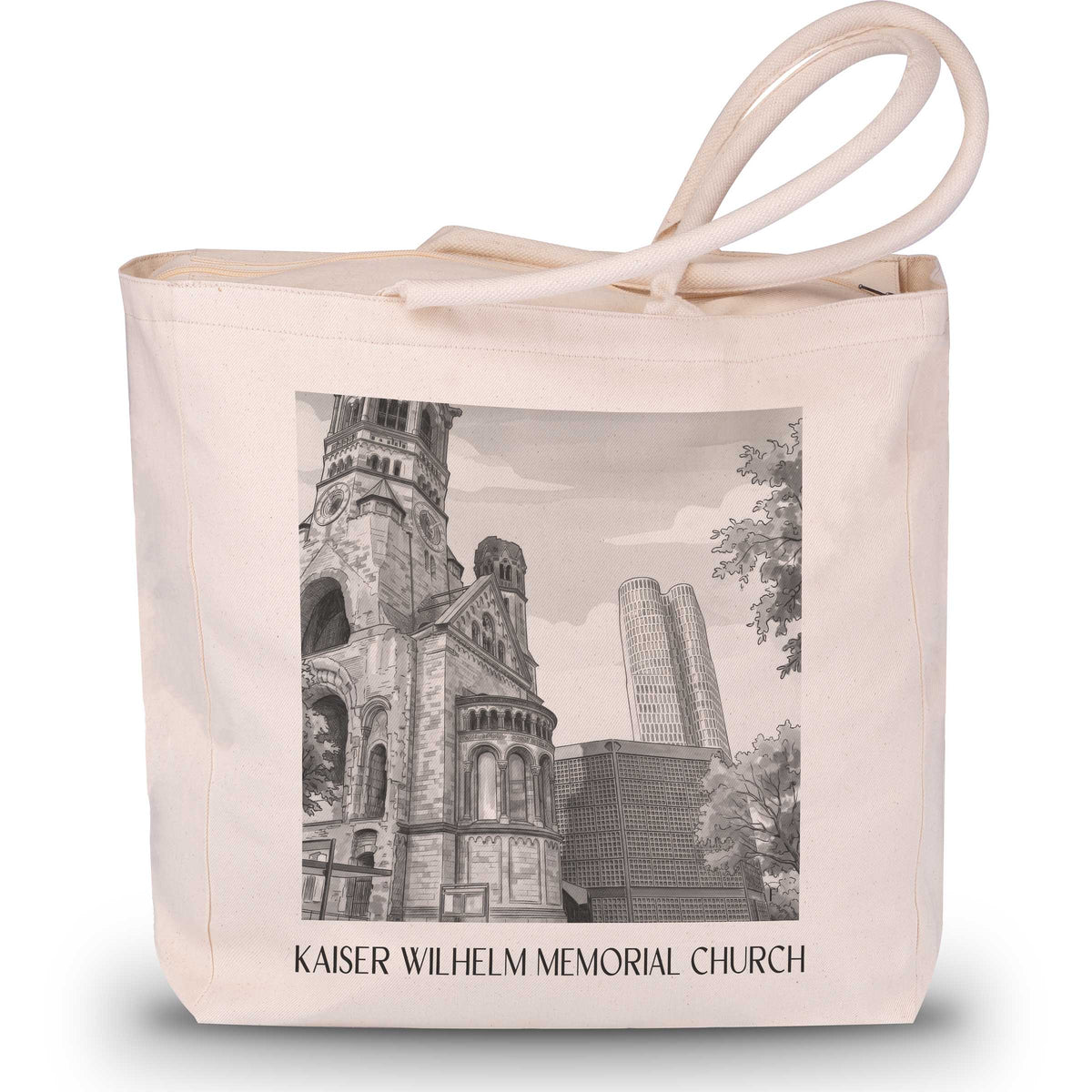 Kaiser Wilhelm Gedächtniskirche Shopping Tasche - Berlin - Deutschland Tote Bag - Einkaufstasche im Aquarell Schwarz-Weiß Stil - favplace