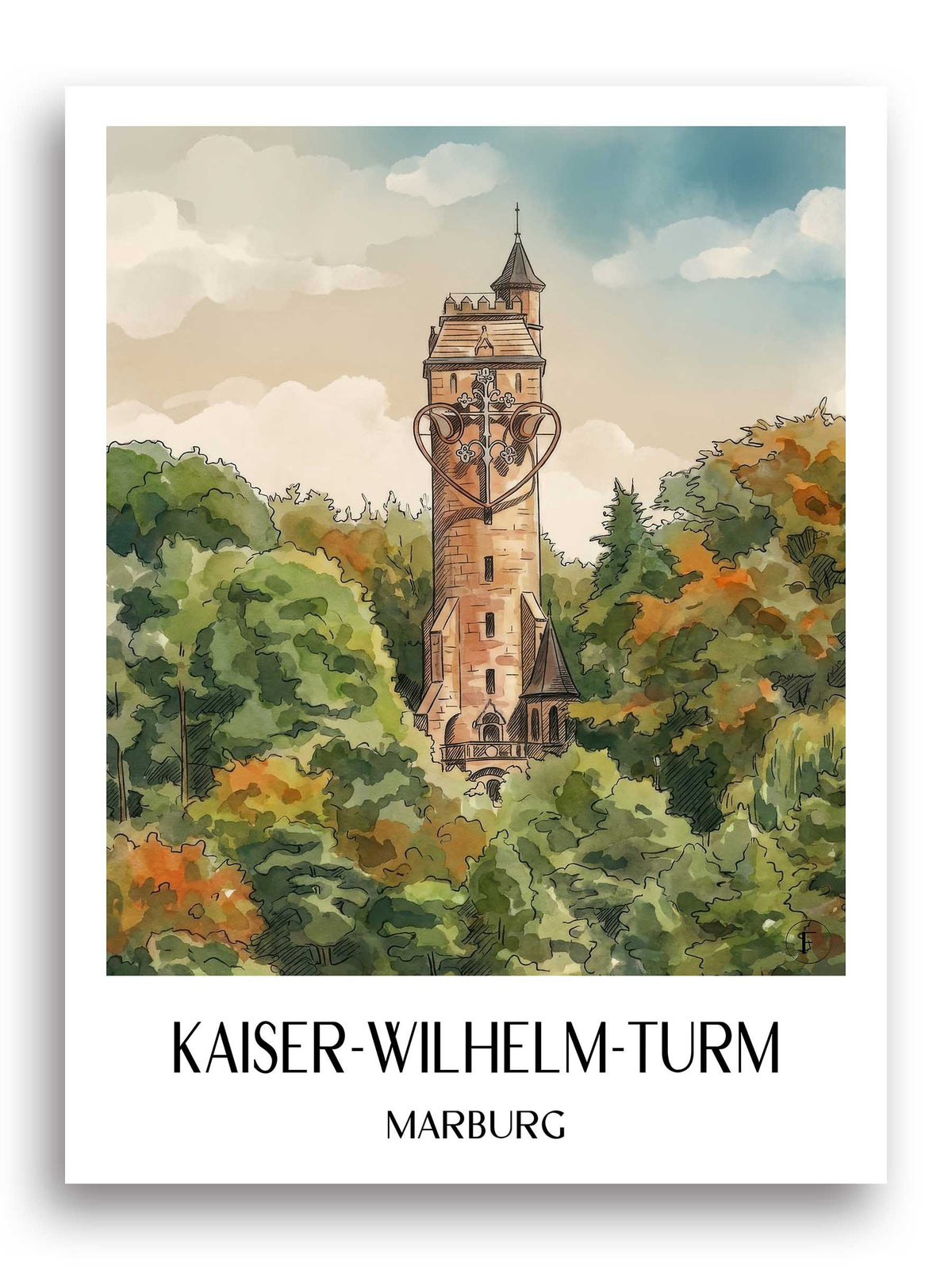 kaiser-wilhelm-turm-marburg-deutschland-poster-aquarell