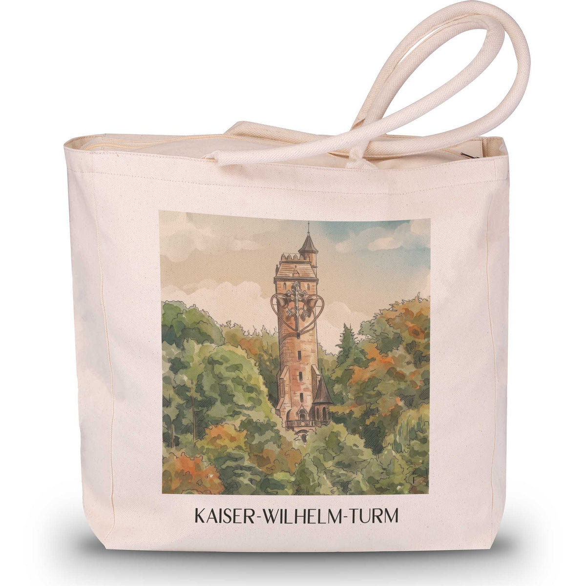 kaiser-wilhelm-turm-marburg-deutschland-einkaufstasche-aquarell