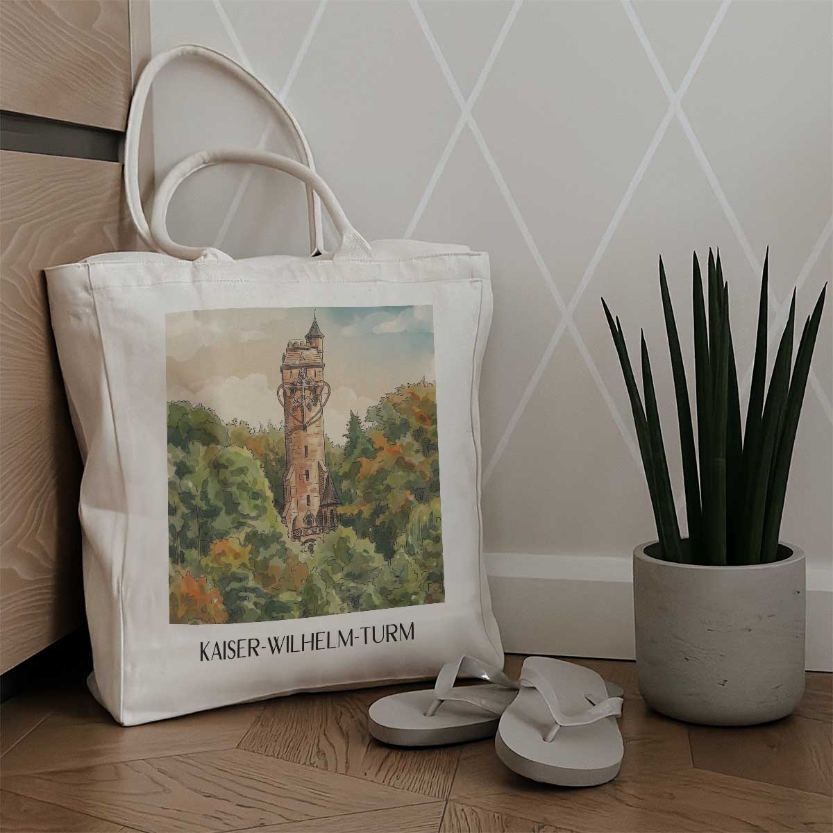 kaiser-wilhelm-turm-marburg-deutschland-einkaufstasche-aquarell