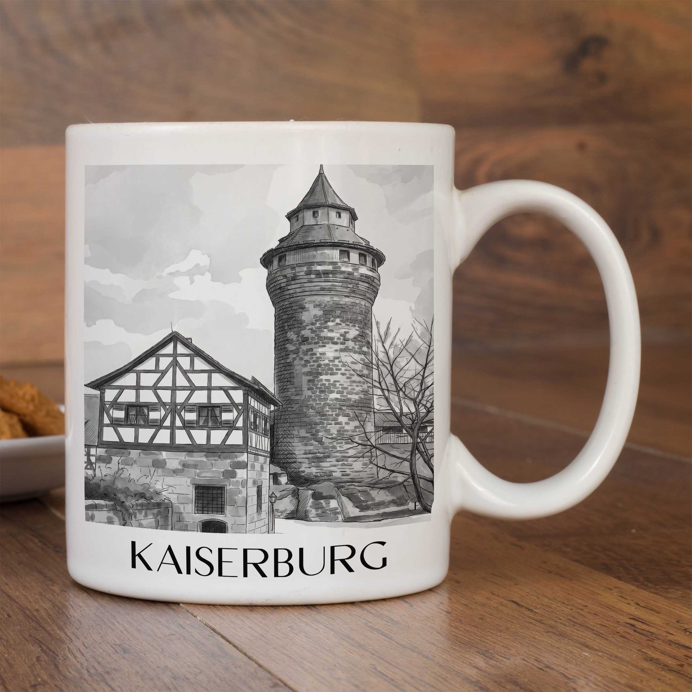 kaiserburg-nürnberg-deutschland-kaffeebecher-aquarell-schwarz-weiss
