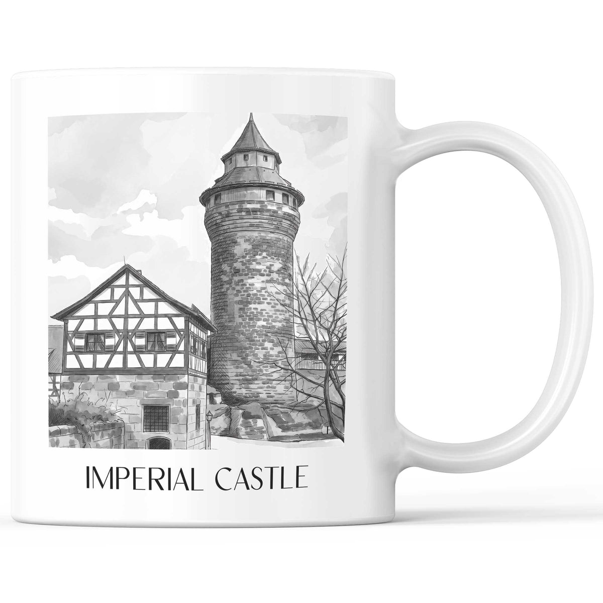 Kaiserburg Kaffeebecher - Nürnberg - Deutschland Becher - Kaffeetasse im Aquarell Schwarz-Weiß Stil - favplace