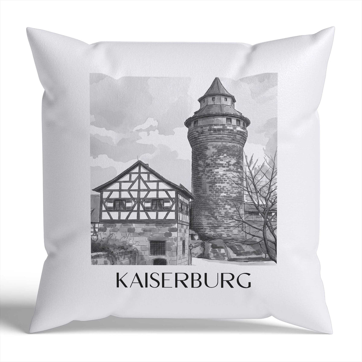kaiserburg-nürnberg-deutschland-kissenbezug-aquarell-schwarz-weiss