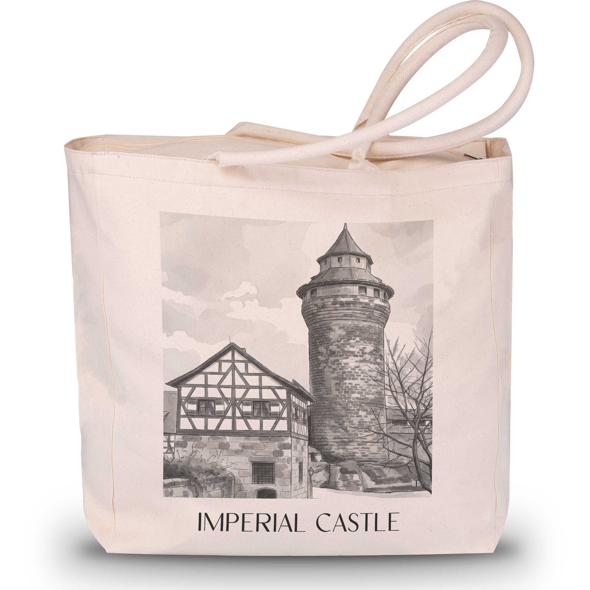 Kaiserburg Shopping Tasche - Nürnberg - Deutschland Tote Bag - Einkaufstasche im Aquarell Schwarz-Weiß Stil - favplace