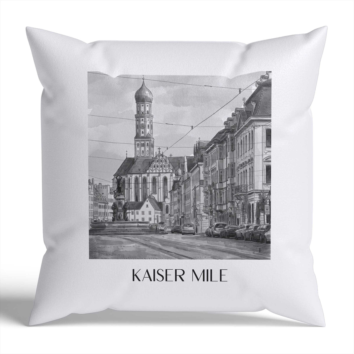 Kaisermeile Kissenhülle - Zierkissen Bezug - Augsburg - Deutschland Kissen bzw. Kissenbezug im Aquarell Schwarz-Weiß Stil - favplace