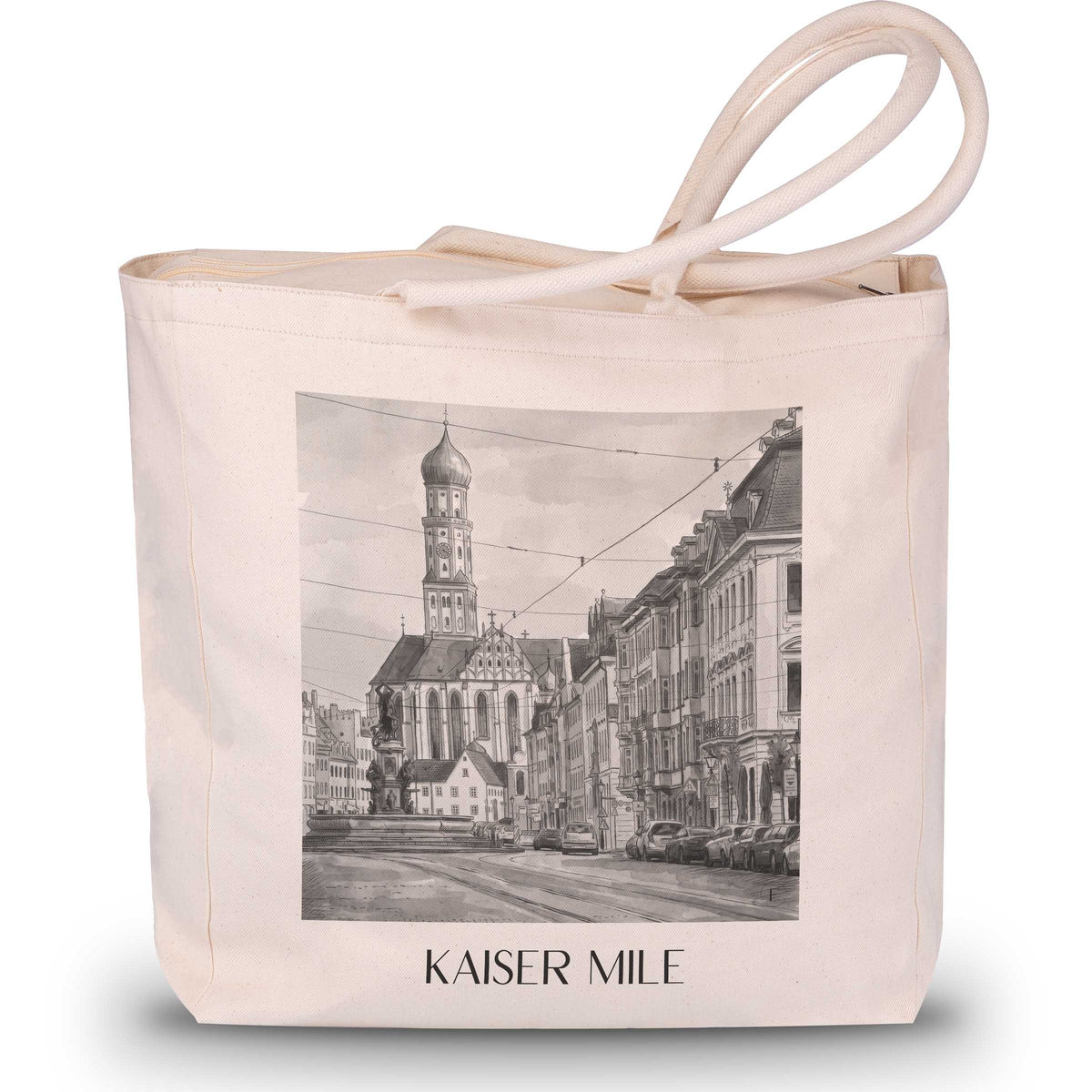 Kaisermeile Shopping Tasche - Augsburg - Deutschland Tote Bag - Einkaufstasche im Aquarell Schwarz-Weiß Stil - favplace