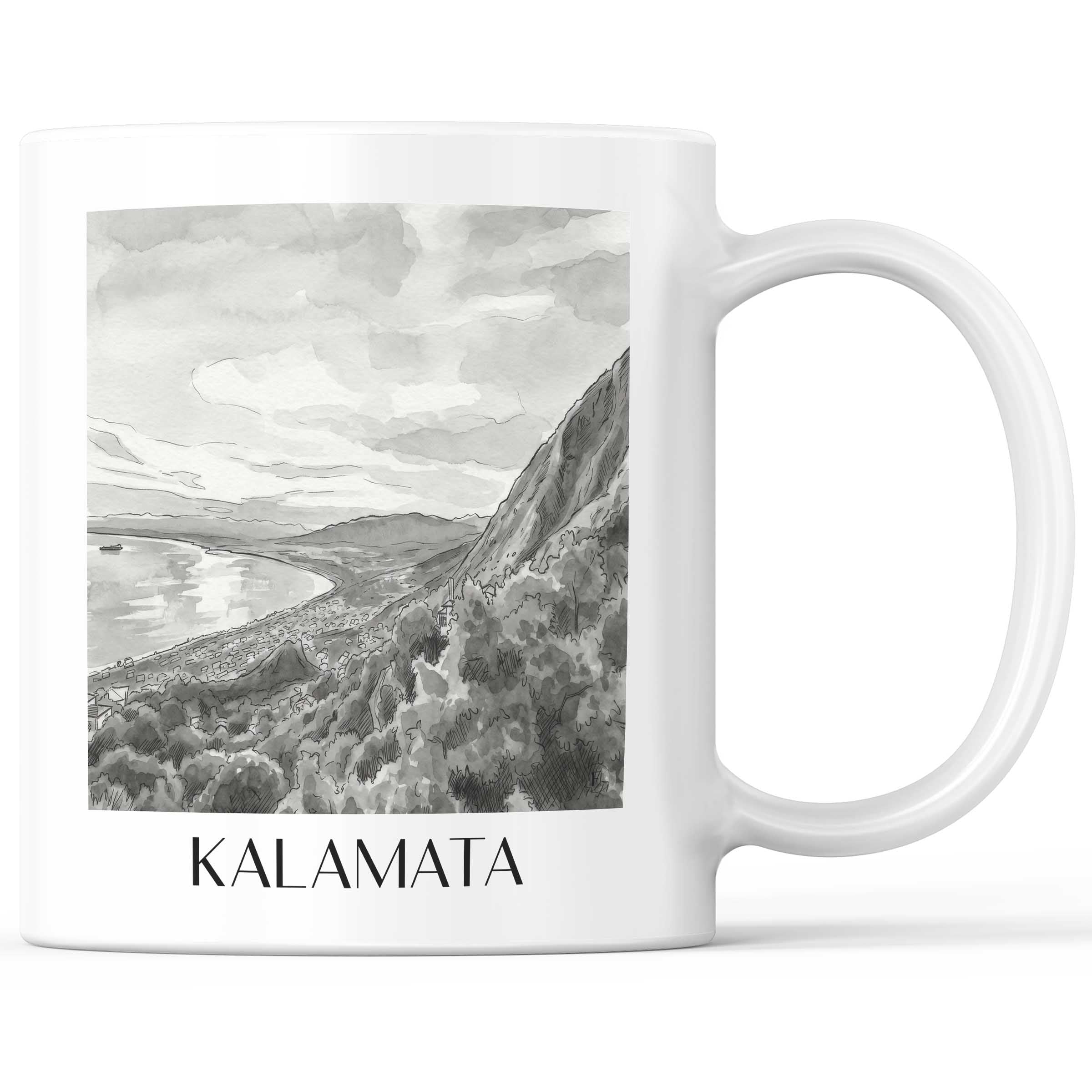 Kalamata - Griechenland Becher - Kaffeetasse im Aquarell Schwarz-Weiß Stil - favplace