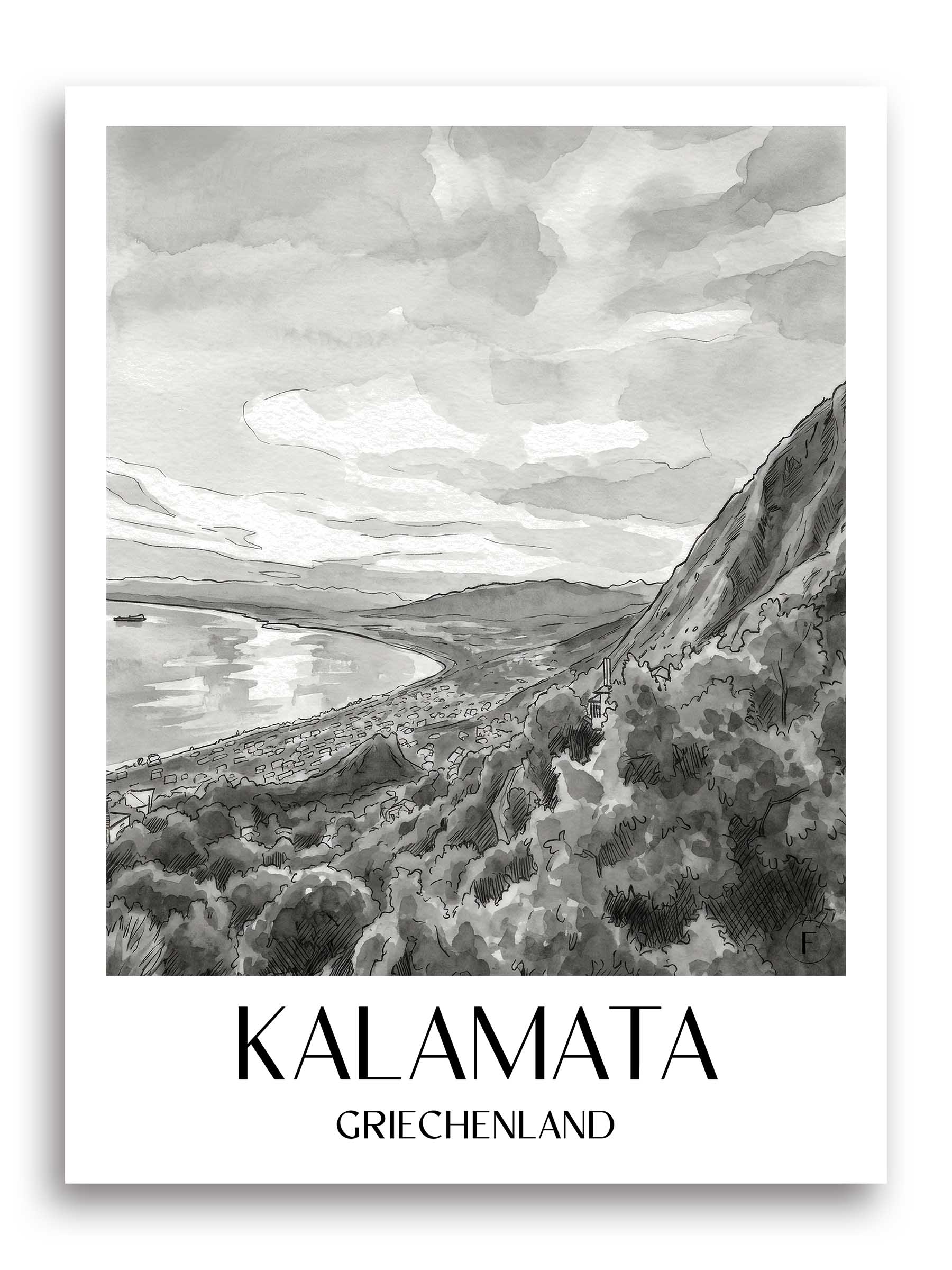 kalamata-griechenland-poster-aquarell-schwarz-weiss
