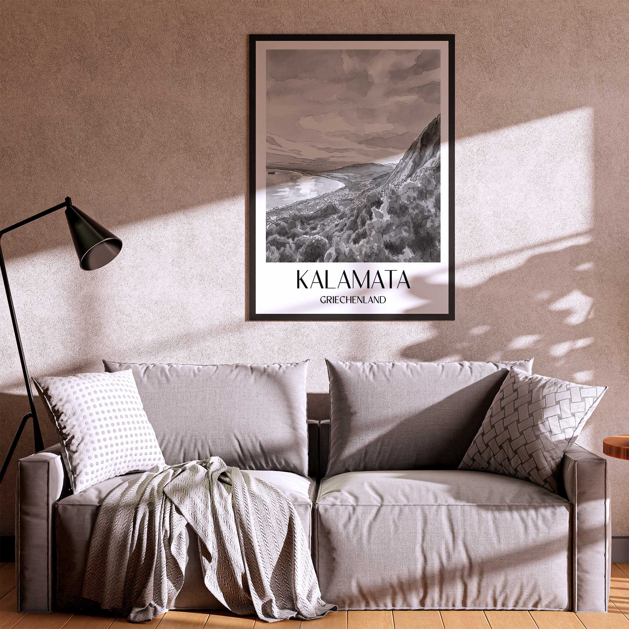 kalamata-griechenland-poster-aquarell-schwarz-weiss