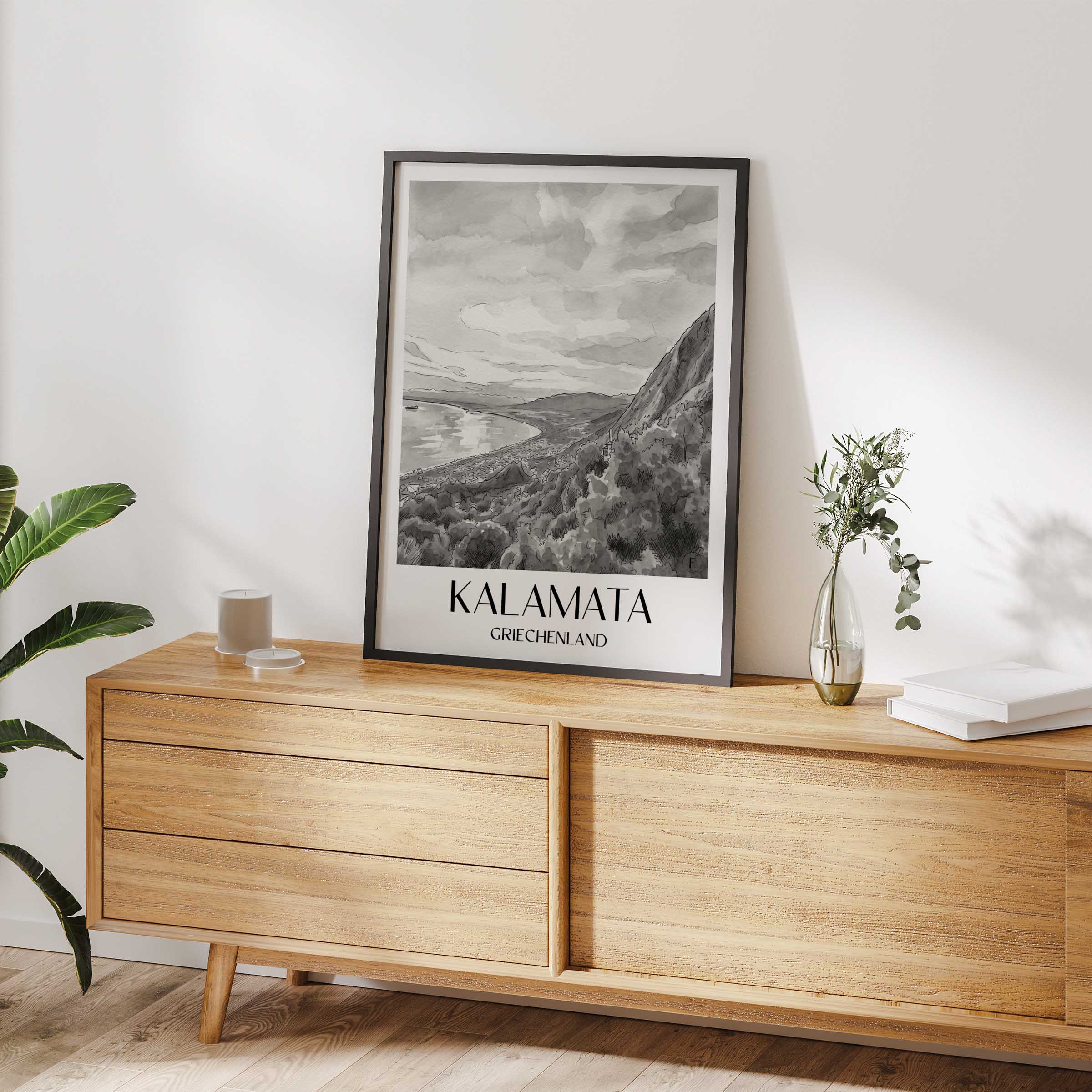 kalamata-griechenland-poster-aquarell-schwarz-weiss