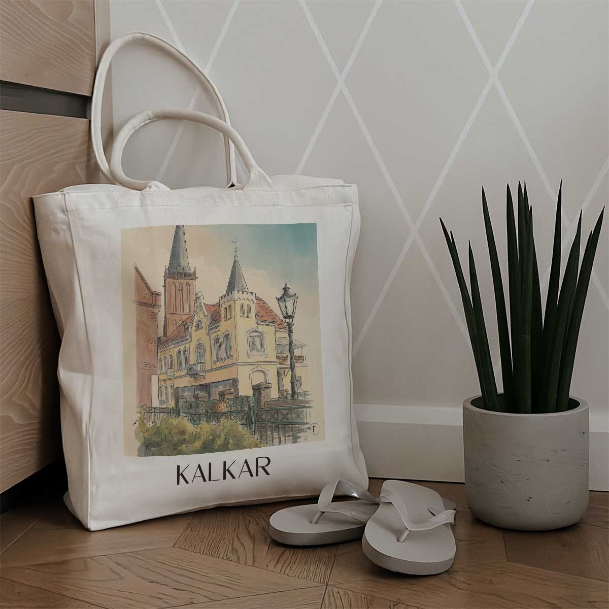 kalkar-niederrhein-deutschland-einkaufstasche-aquarell