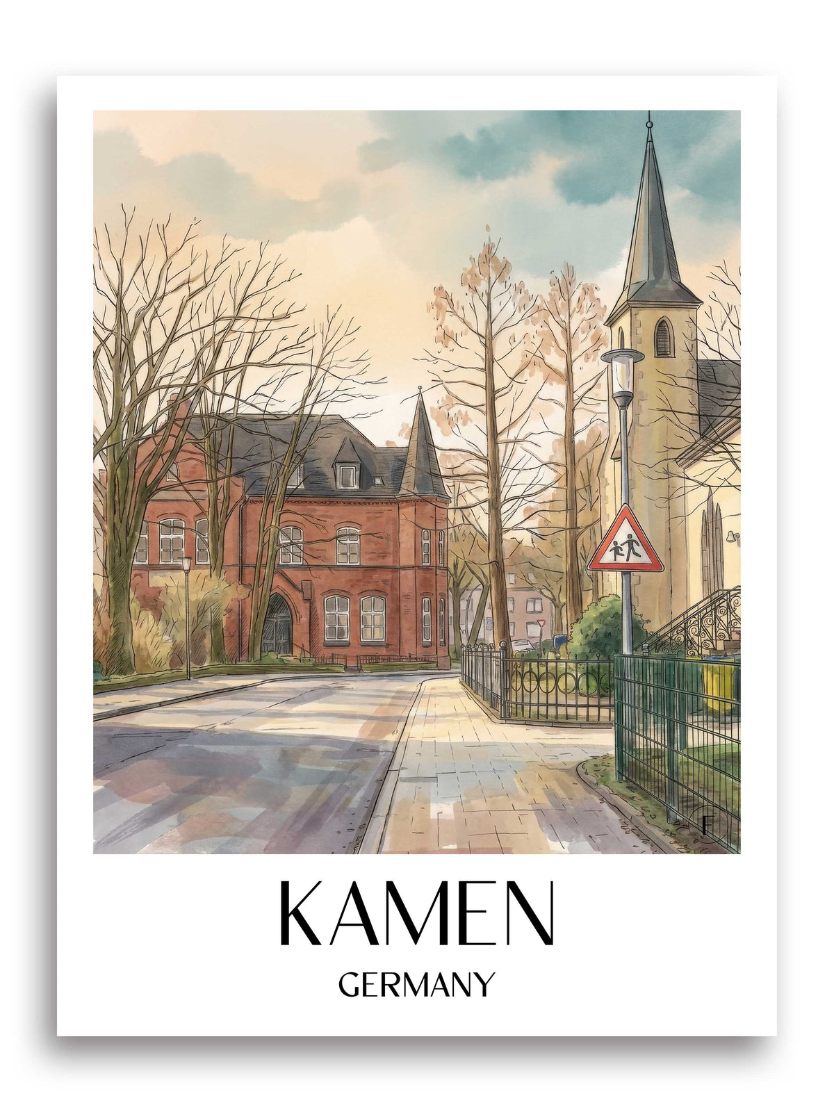 Kamen Poster - Ruhrgebiet - Deutschland Kunstdruck - Aquarell von A4 bis A1 - favplace