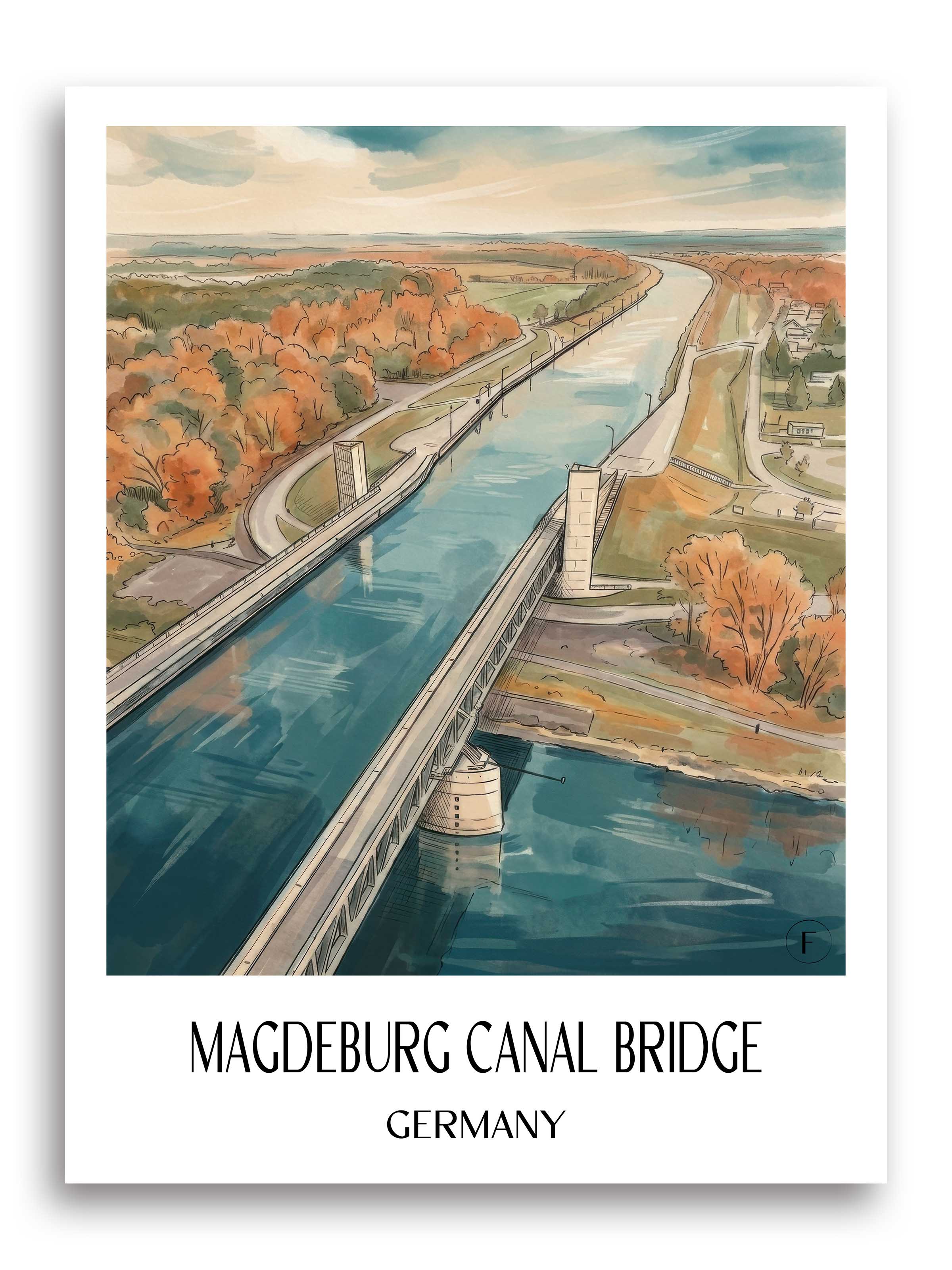 Kanalbrücke Magdeburg Poster - Sachsen-Anhalt - Deutschland Kunstdruck - Aquarell von A4 bis A1 - favplace