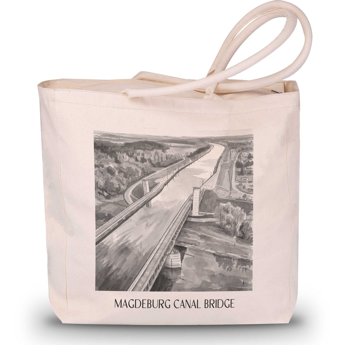 Kanalbrücke Magdeburg Shopping Tasche - Sachsen-Anhalt - Deutschland Tote Bag - Einkaufstasche im Aquarell Schwarz-Weiß Stil - favplace