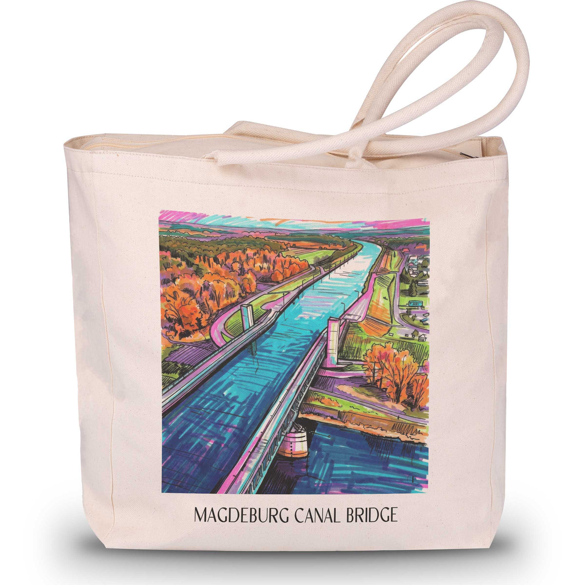 Kanalbrücke Magdeburg Shopping Tasche - Sachsen-Anhalt - Deutschland Tote Bag - Einkaufstasche im Tag Graffiti Stil - favplace