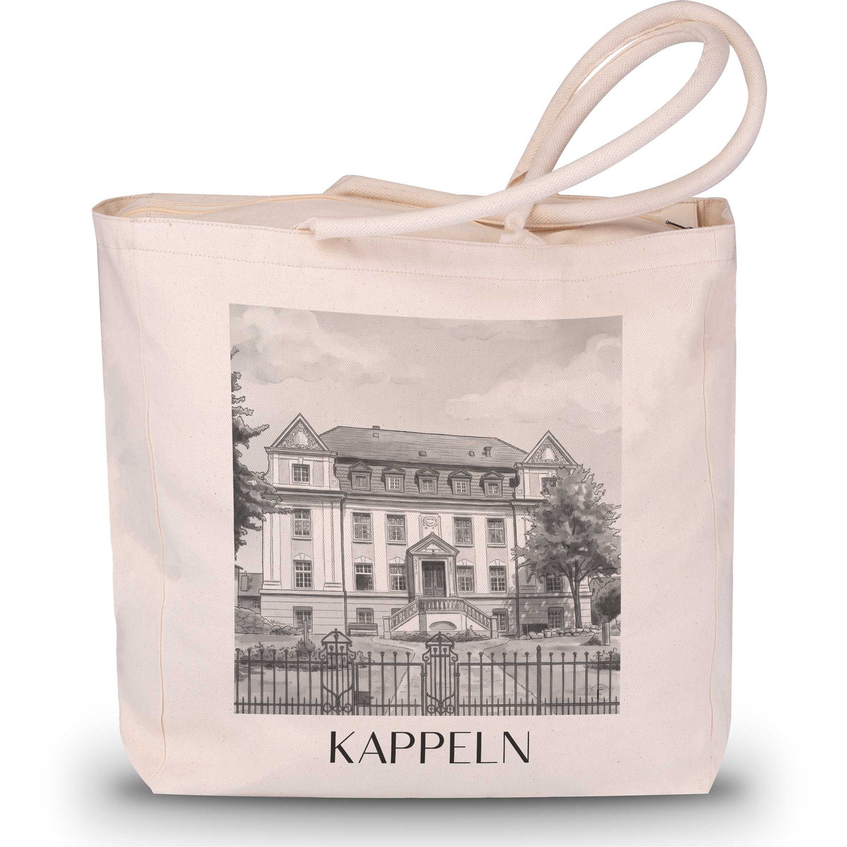 Kappeln Shopping Tasche - Schleswig - Deutschland Tote Bag - Einkaufstasche im Aquarell Schwarz-Weiß Stil - favplace