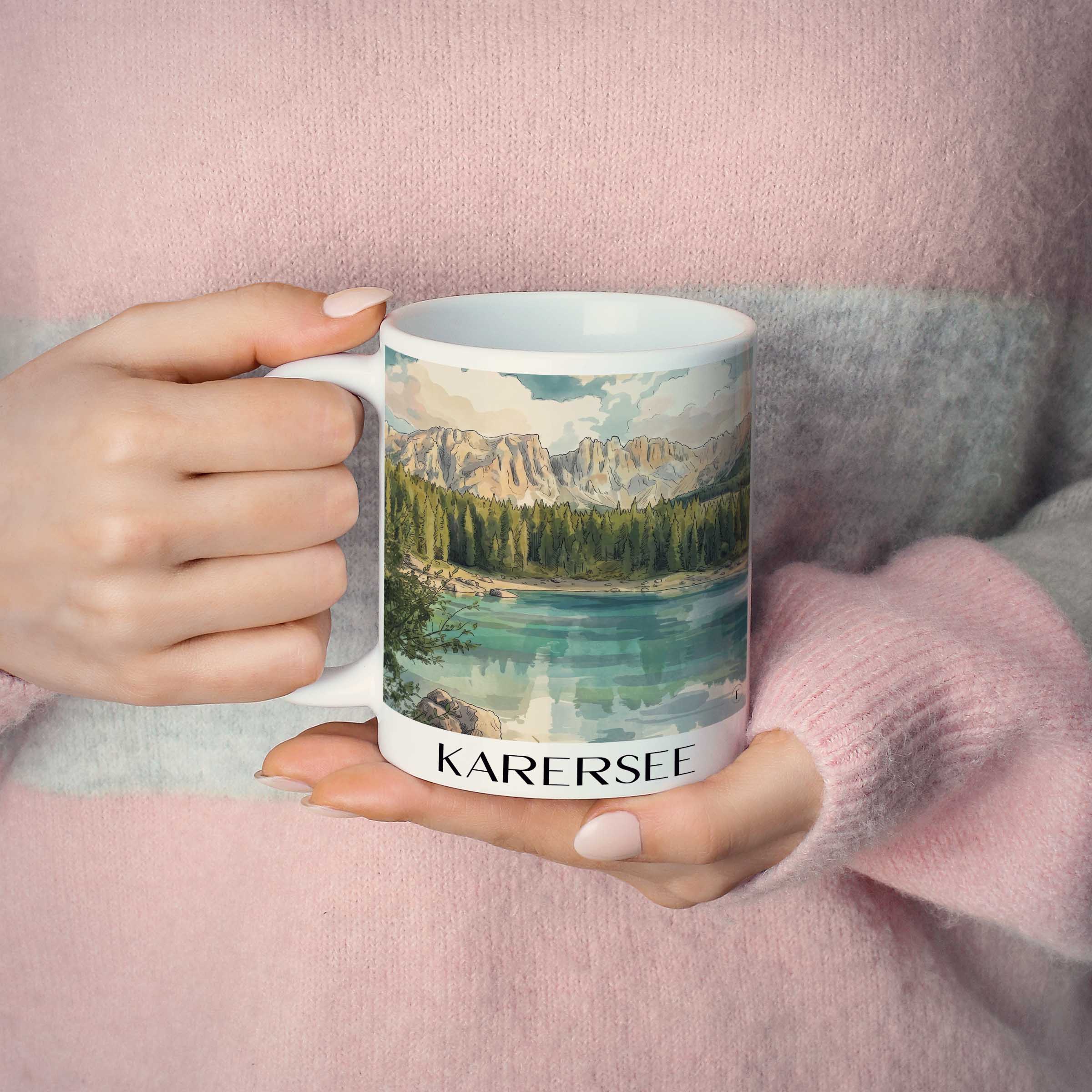 karersee-südtirol-italien-kaffeebecher-aquarell