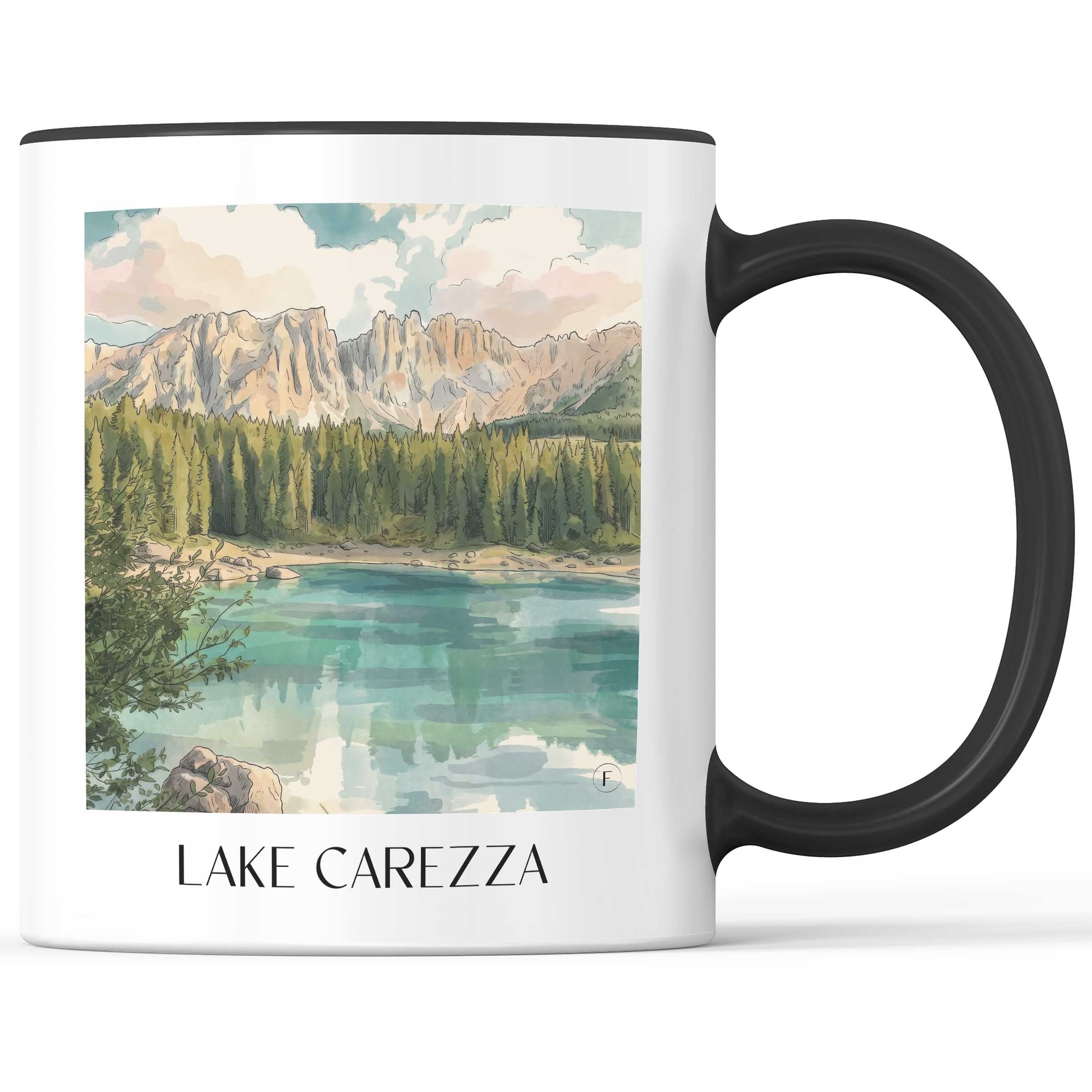 Karersee Kaffeebecher - Südtirol - Italien Becher - Kaffeetasse im Aquarell Stil - favplace
