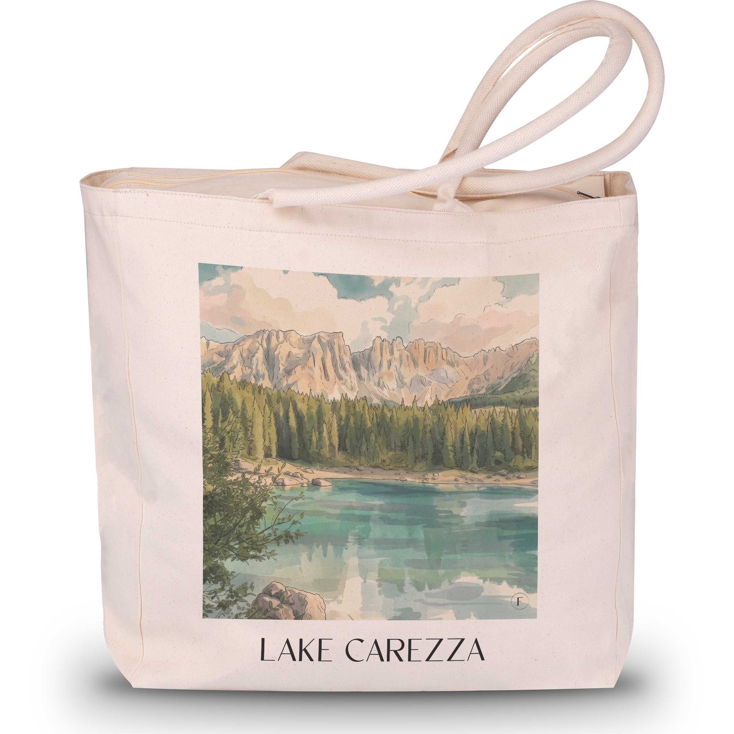 Karersee Shopping Tasche - Südtirol - Italien Tote Bag - Einkaufstasche im Aquarell Stil - favplace