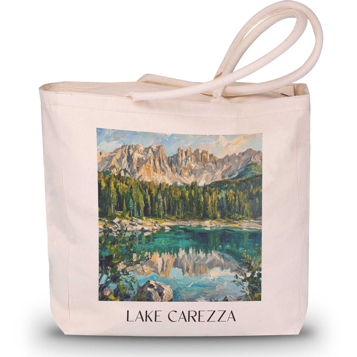 Karersee Shopping Tasche - Südtirol - Italien Tote Bag - Einkaufstasche im Ölgemälde Stil - favplace