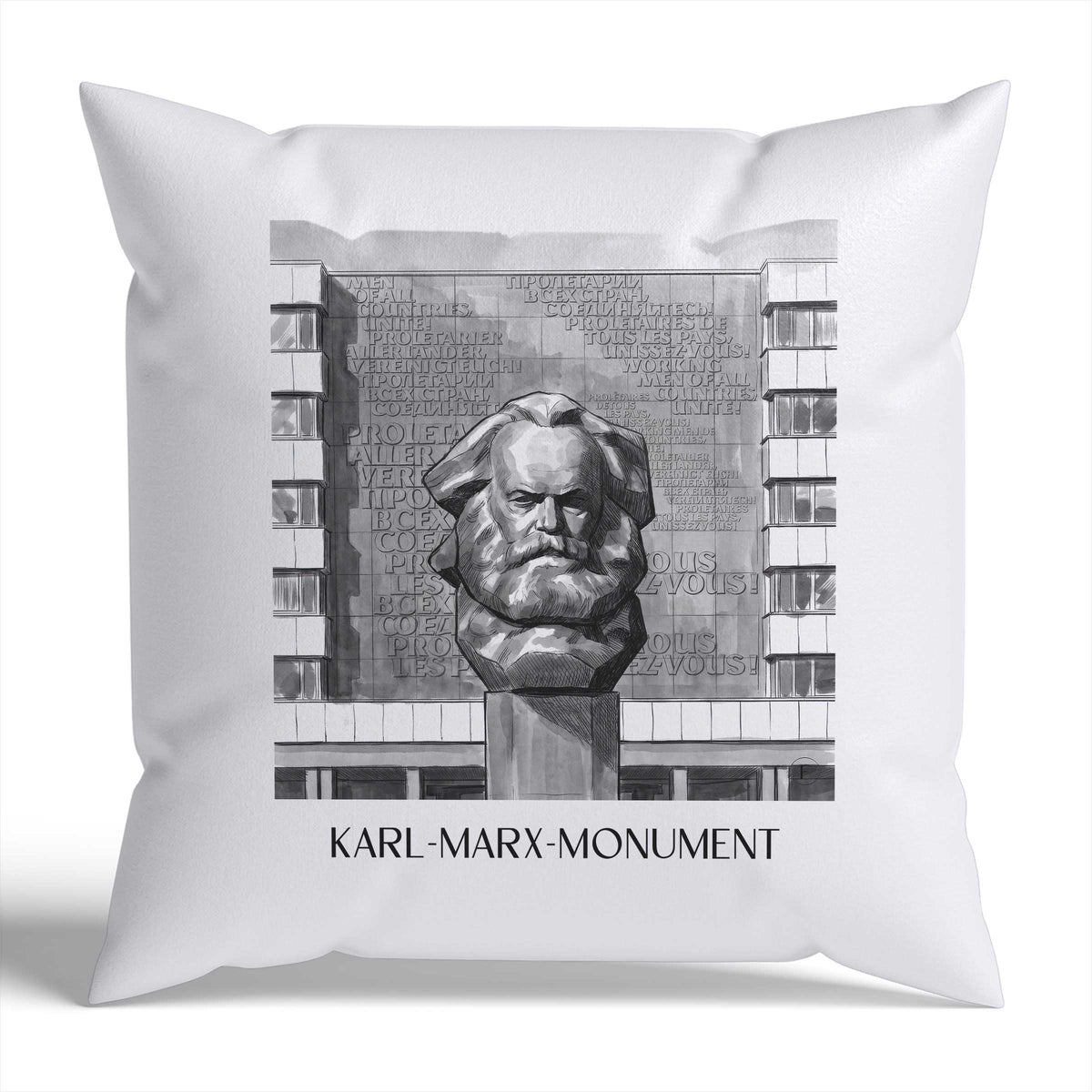karl-marx-monument-chemnitz-deutschland-kissenbezug-aquarell-schwarz-weiss