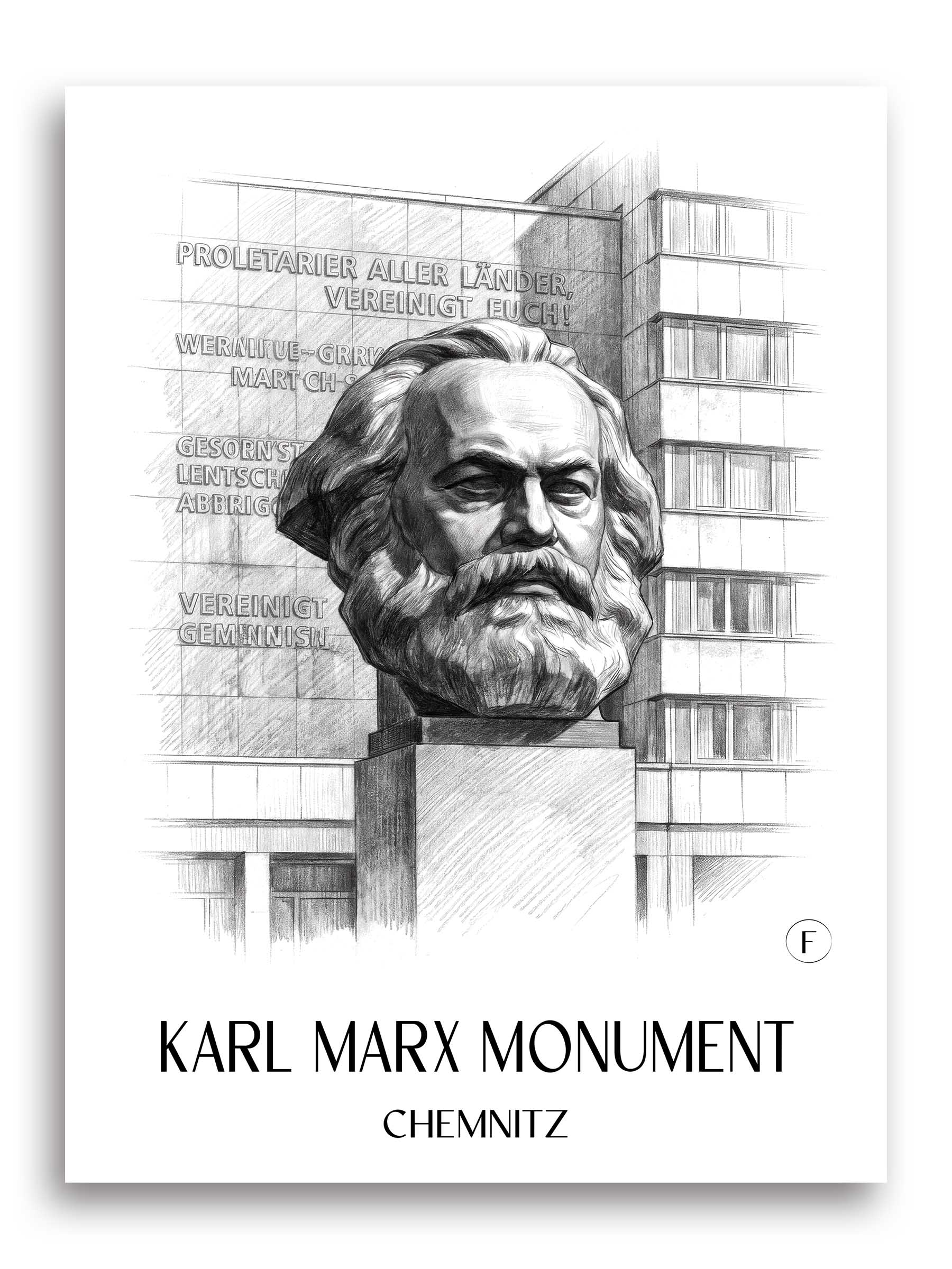 Karl-Marx-Monument Poster - Chemnitz - Deutschland Kunstdruck - Zeichnung von A4 bis A1
