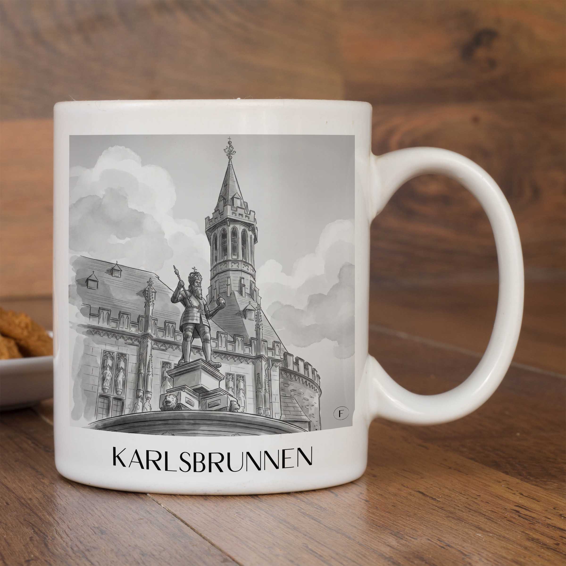 karlsbrunnen-aachen-deutschland-kaffeebecher-aquarell-schwarz-weiss